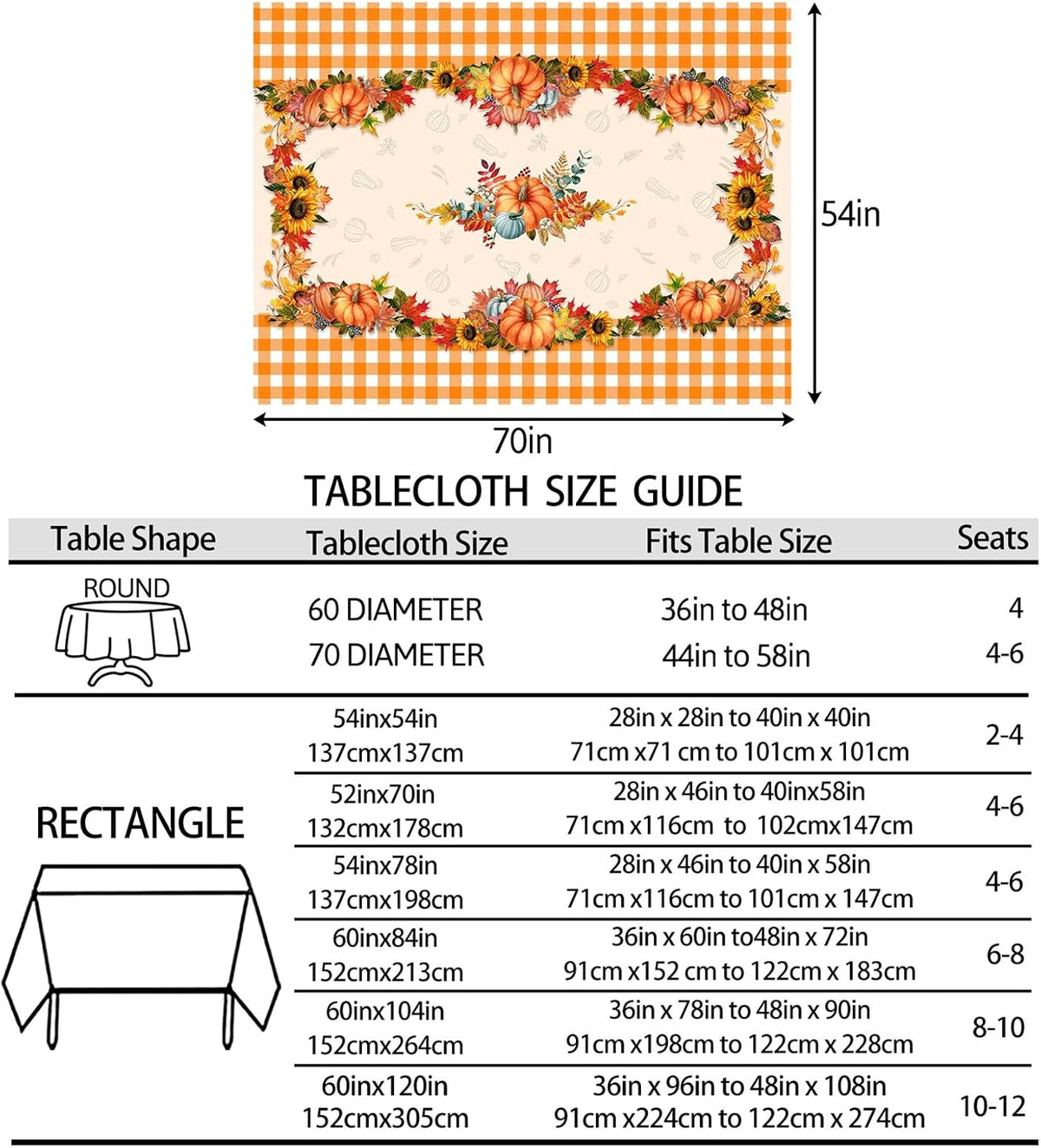 Hexagram Fall Tablecloth 52 x 70 Inches, Plaid Fall Table Cloth Rectangle
