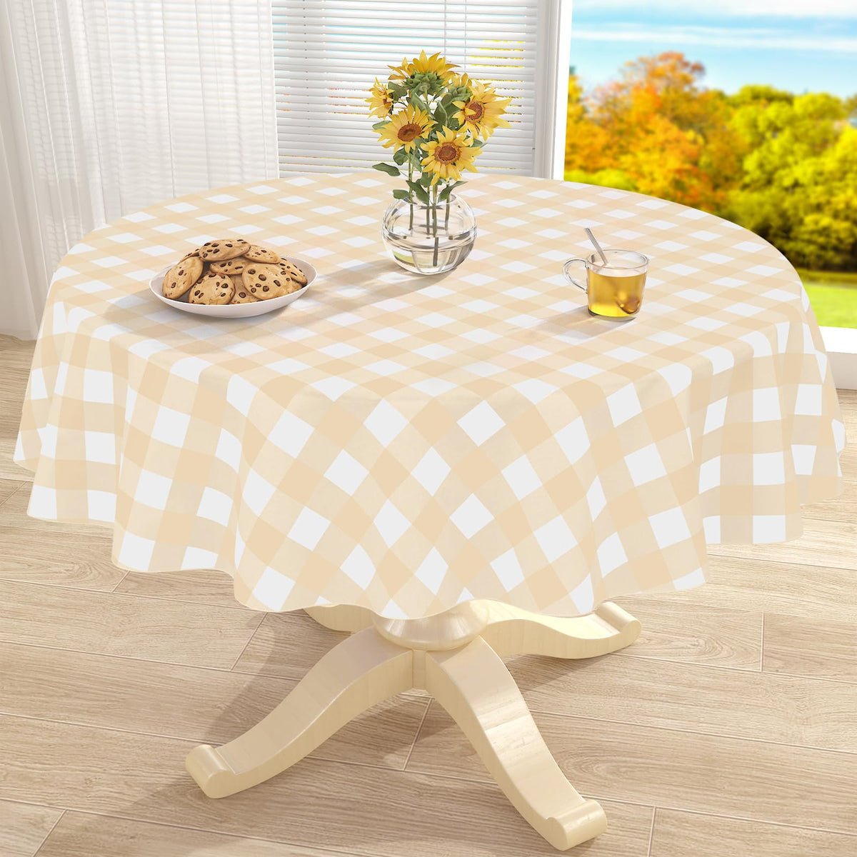 misaya Rectangular Waterproof Vinyl Table Cloth, Flannel Backed Tablecloth
