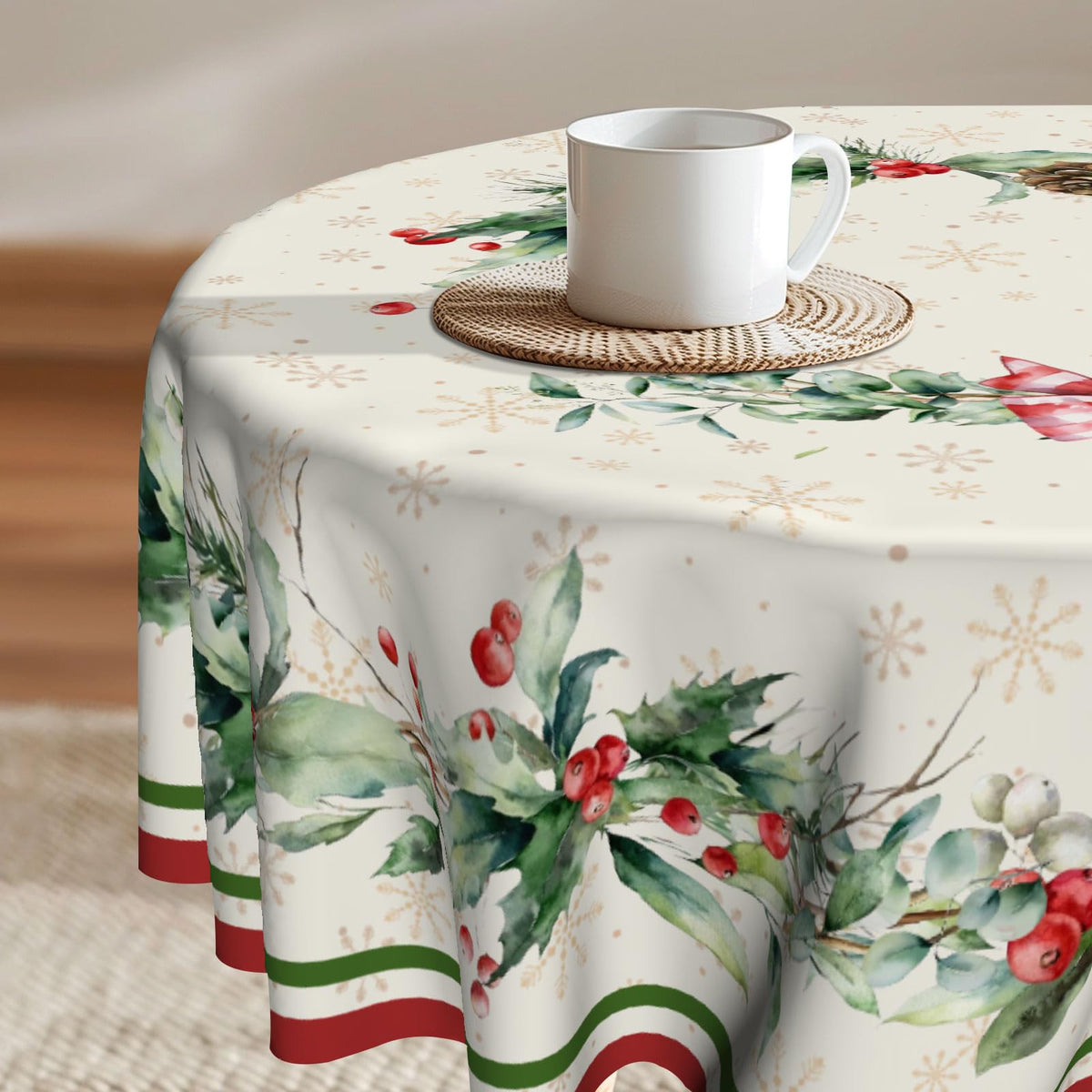 Imiss Floral Round Tablecloth Durable Washable Table Cover Bohemian Blue Red Floral Branches Decorative Farmhouse Table Cloth 60 Inch for Kitchen Dining Party Camping