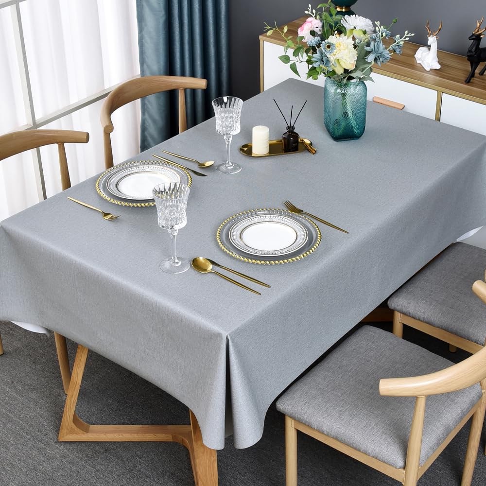TruDelve Heavy Duty Vinyl Tablecloth Beige Plastic Table Cloth Waterproof Wipeable Oilcloth Tablecloths for Rectangle Tables (54'' x 72'', Leaves)