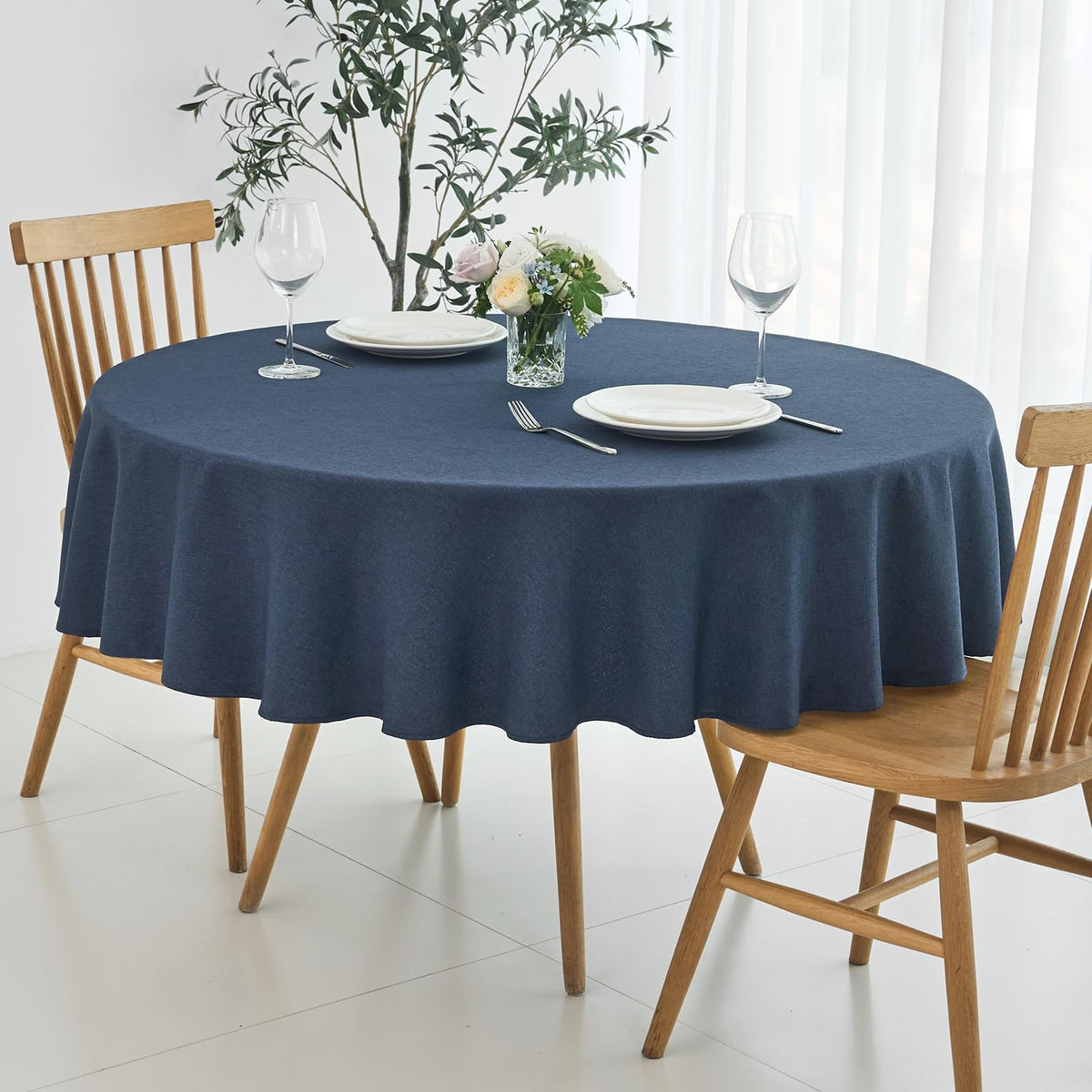 maxmill Rectangle Linen Textured Tablecloth Waterproof Spillproof Wrinkle Free Washable Fabric Table Cloth Kitchen Dining Tabletop Decoration Table Cover for Holiday Dinner Party, 52 x 70 Inch, Linen