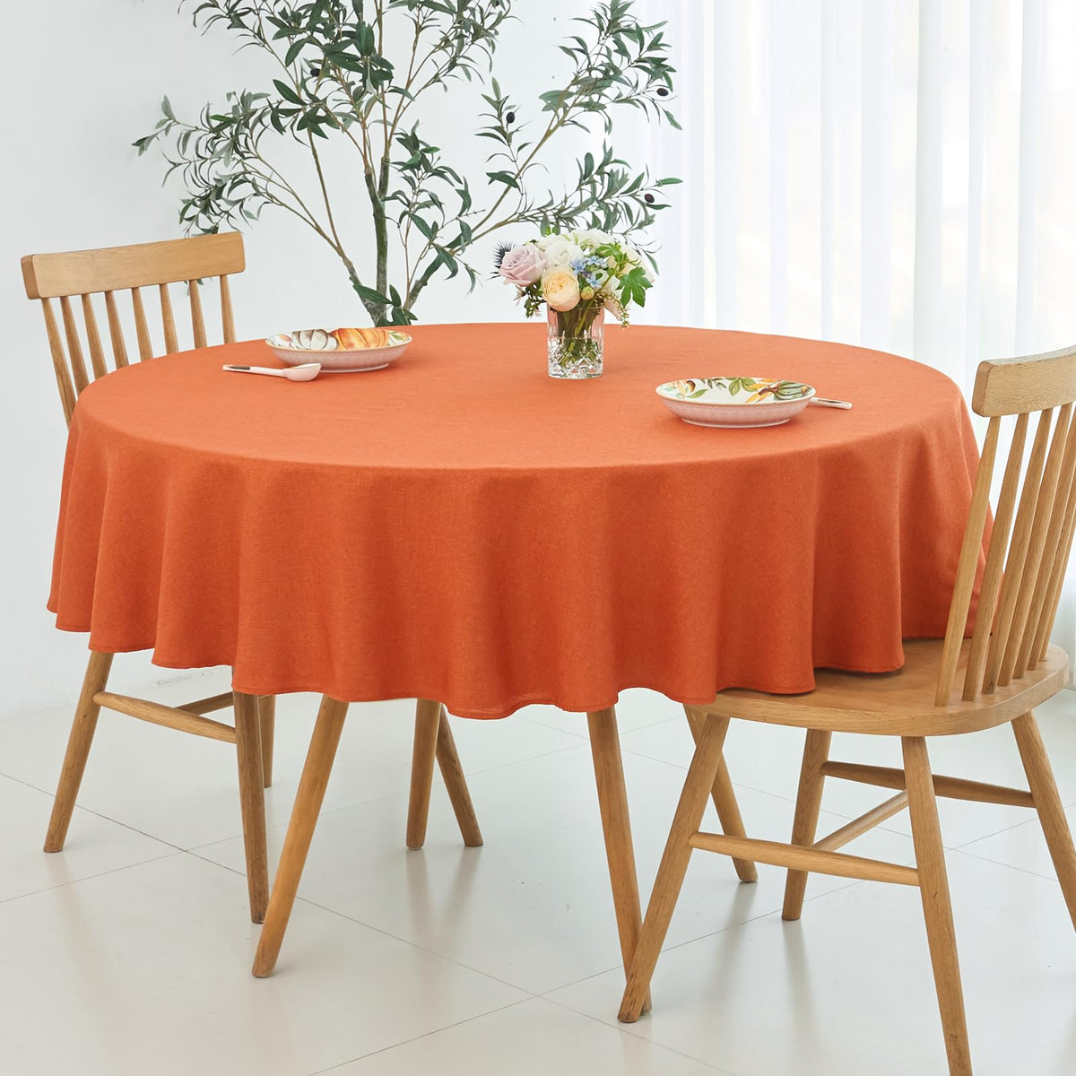 maxmill Rectangle Linen Textured Tablecloth Waterproof Spillproof Wrinkle Free Washable Fabric Table Cloth Kitchen Dining Tabletop Decoration Table Cover for Holiday Dinner Party, 52 x 70 Inch, Linen