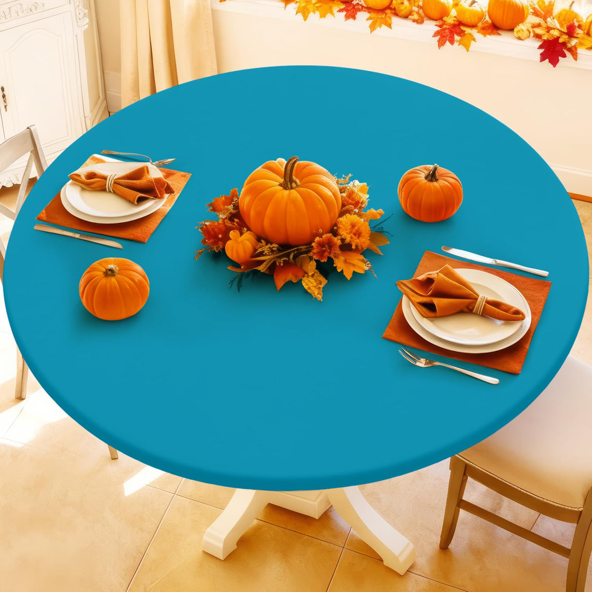 Moosfor Spandex Round Tablecloth, Fitted Table Cloth for 45"-56" Tables