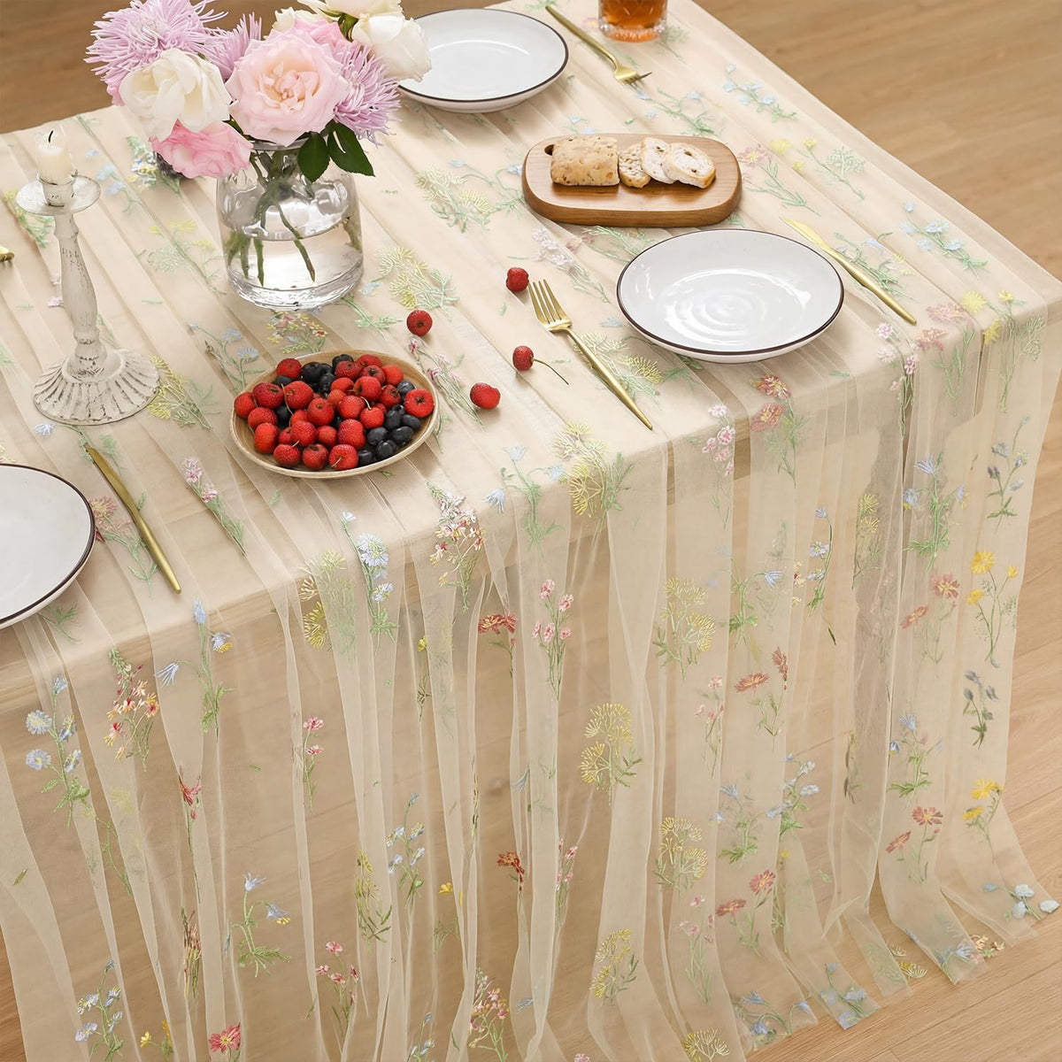 Horaldaily Embroidery Fall Caramel Tablecloth 60×84 Inch Rectangular