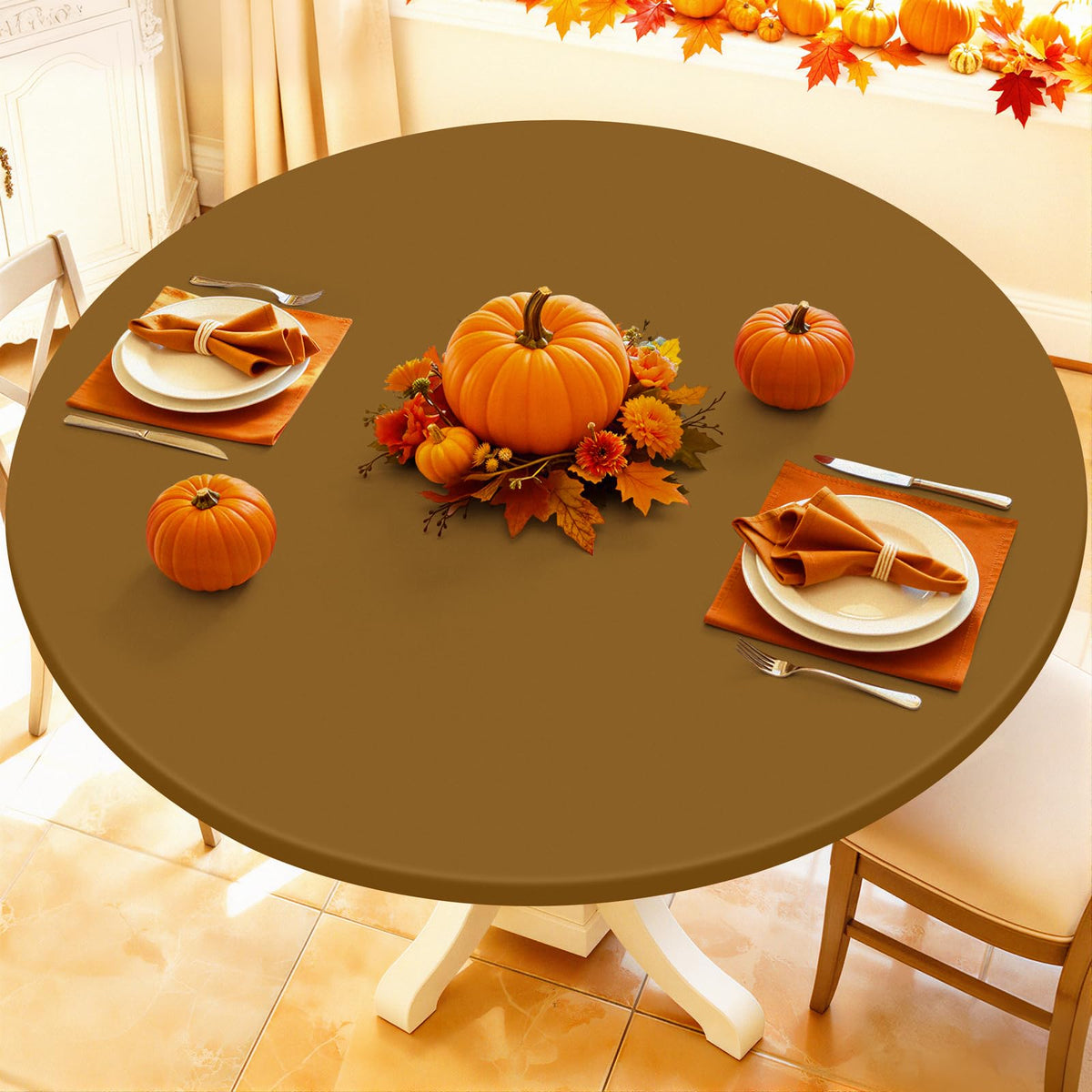 Moosfor Spandex Round Tablecloth, Fitted Table Cloth for 45"-56" Tables