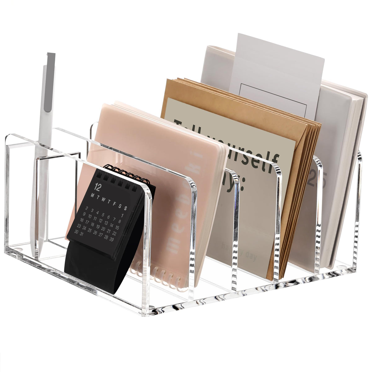 SANRUI Acrylic Mail Sorter Desktop Organizer Holder, 2 Compartments Clear