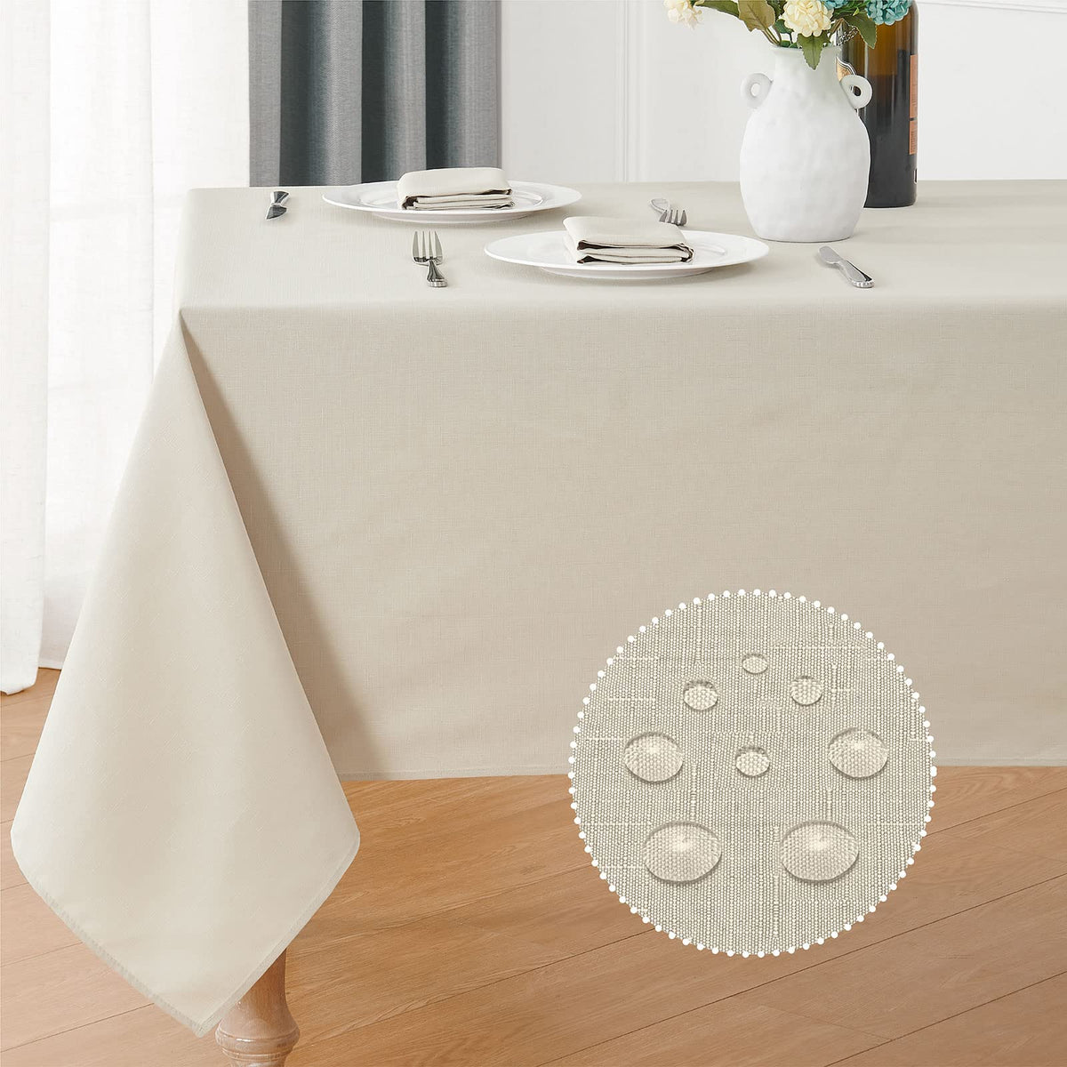 Veblandy Faux Linen Rectangle Tablecloth Waterproof 52x70 inch Table Cloth Stain and Wrinkle Resistant Washable, Decorative Fabric Table Cover for Dining, Kitchen, Wedding and Parties, Coffee