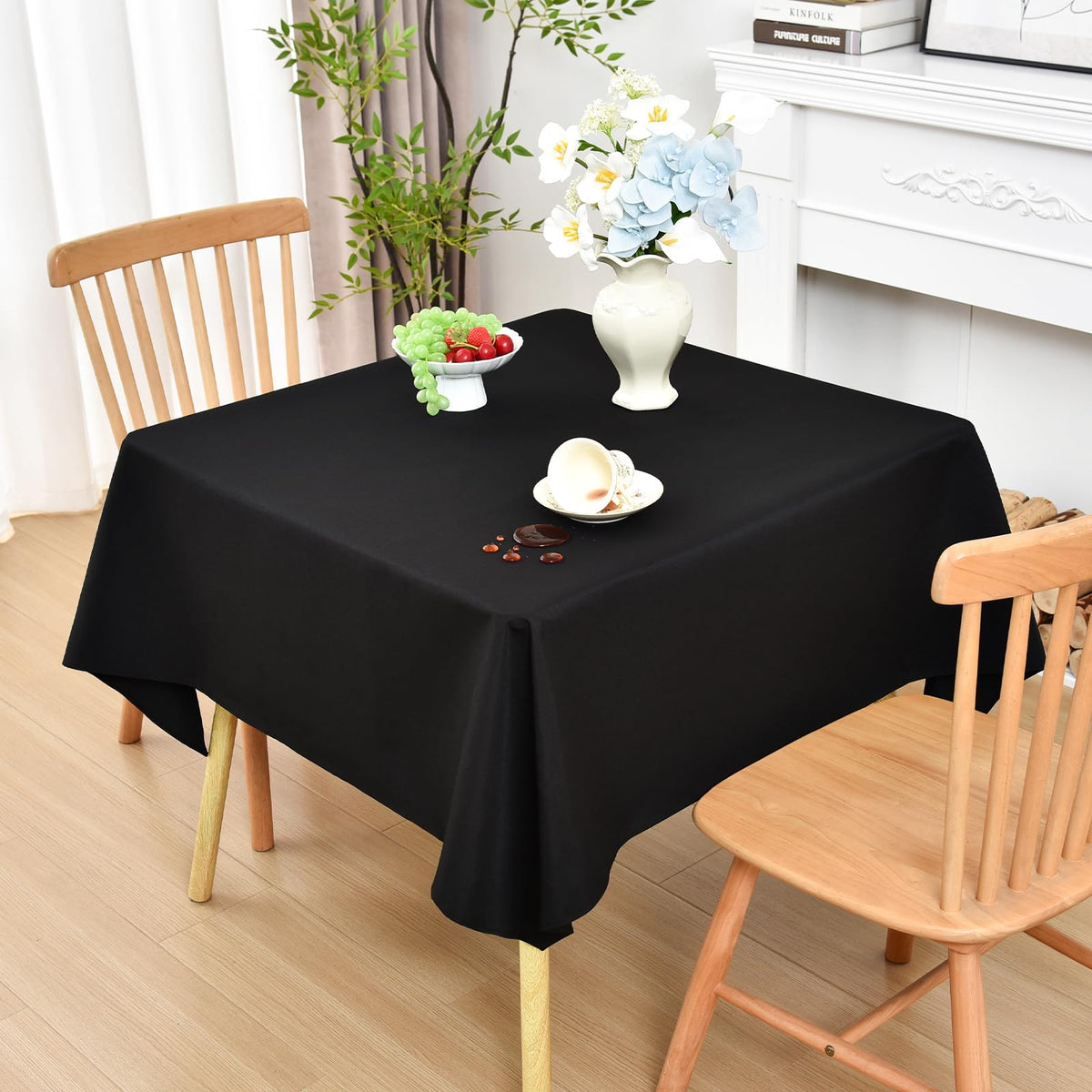 Wolkemer Oval Tablecloth 60 x 84 Inches Faux Linen Water Resistant