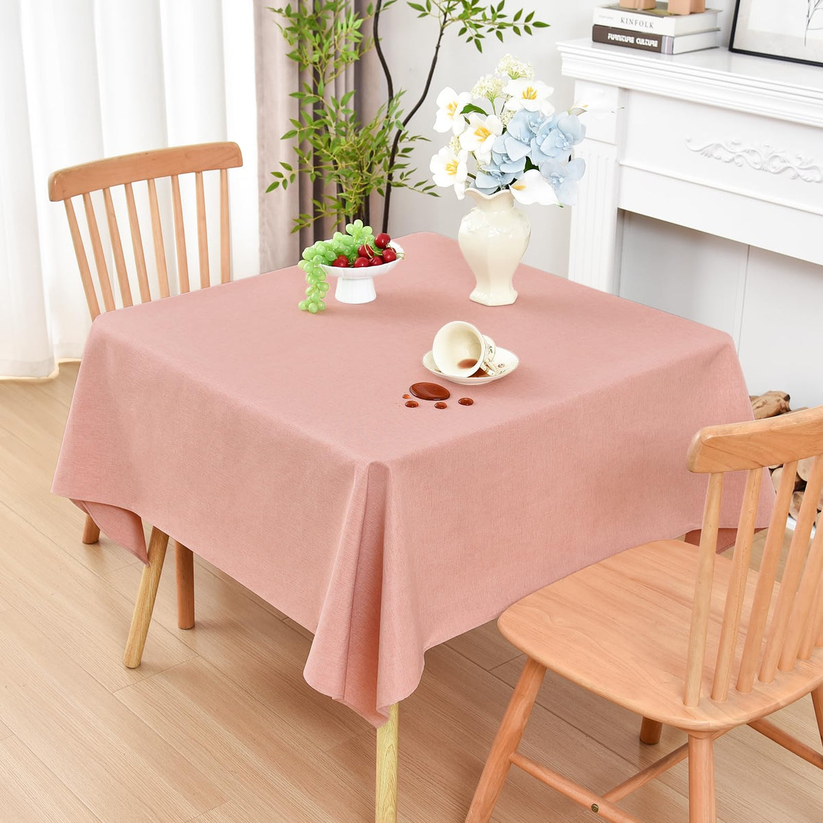 Wolkemer Oval Tablecloth 60 x 84 Inches Faux Linen Water Resistant
