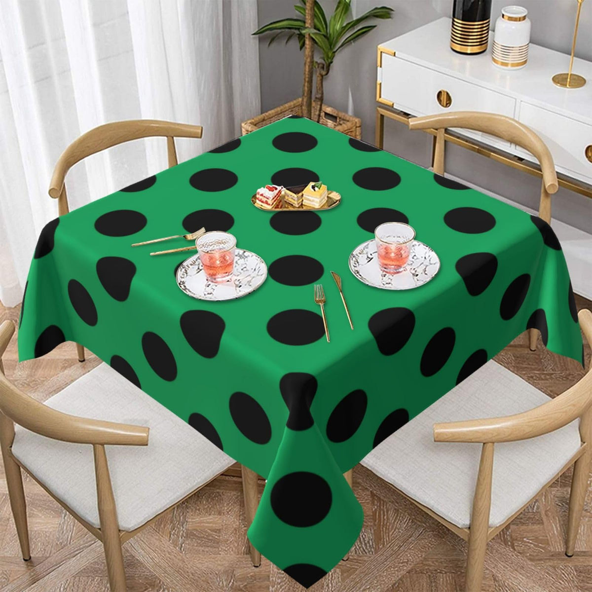 Square Tablecloth Black Polka Dots on Red Table Cover Washable Table Cloths for Kitchen Dinning Party Tabletop Modern Decoration 60 x 60inch