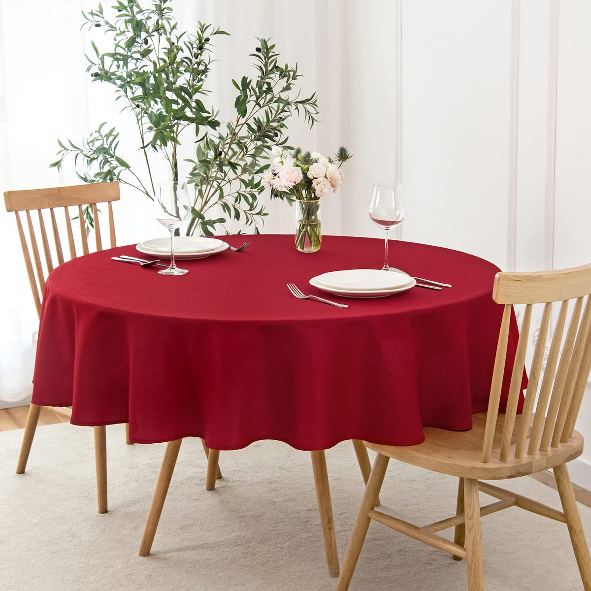 maxmill Rectangle Textured Tablecloth Waterproof Spillproof Wrinkle Free Table Cloth, Kitchen Dining Tabletop Decoration, Fabric Table Cover for Outdoor and Indoor Use, 52 x 70 Inch, Beige