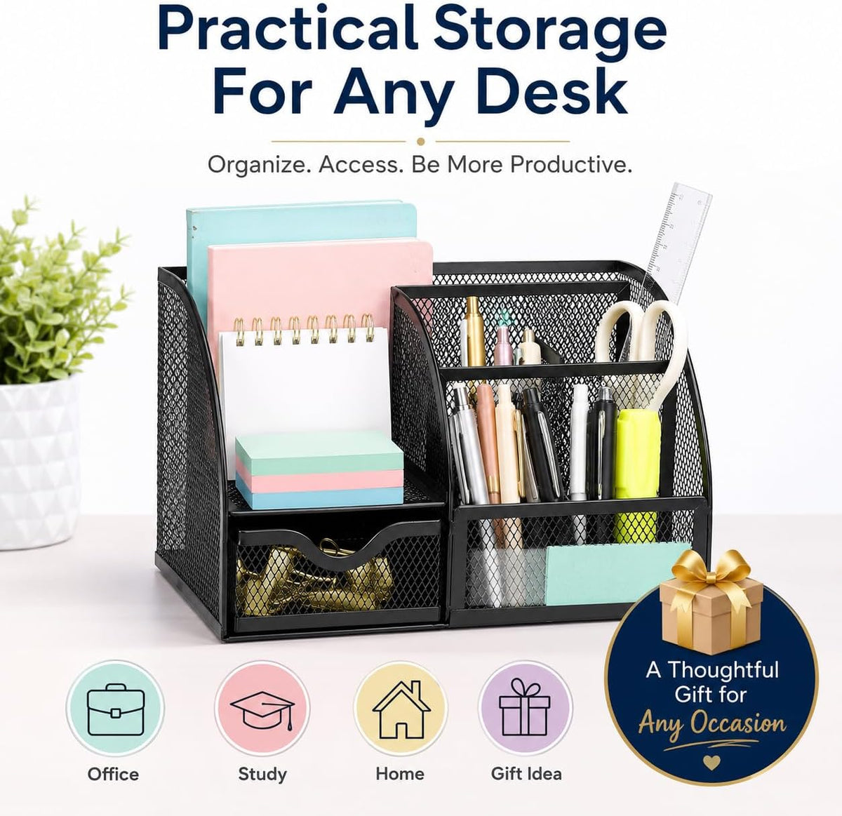 Exerz Desk Organizer 7 Compartment Pencil Holder Office Tidy Caddy Black