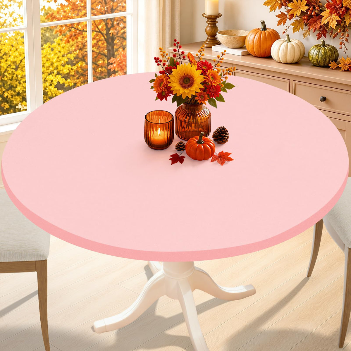 Smiry Thanksgiving Round Spandex Tablecloth, Fitted Cover for 36"-44" Table
