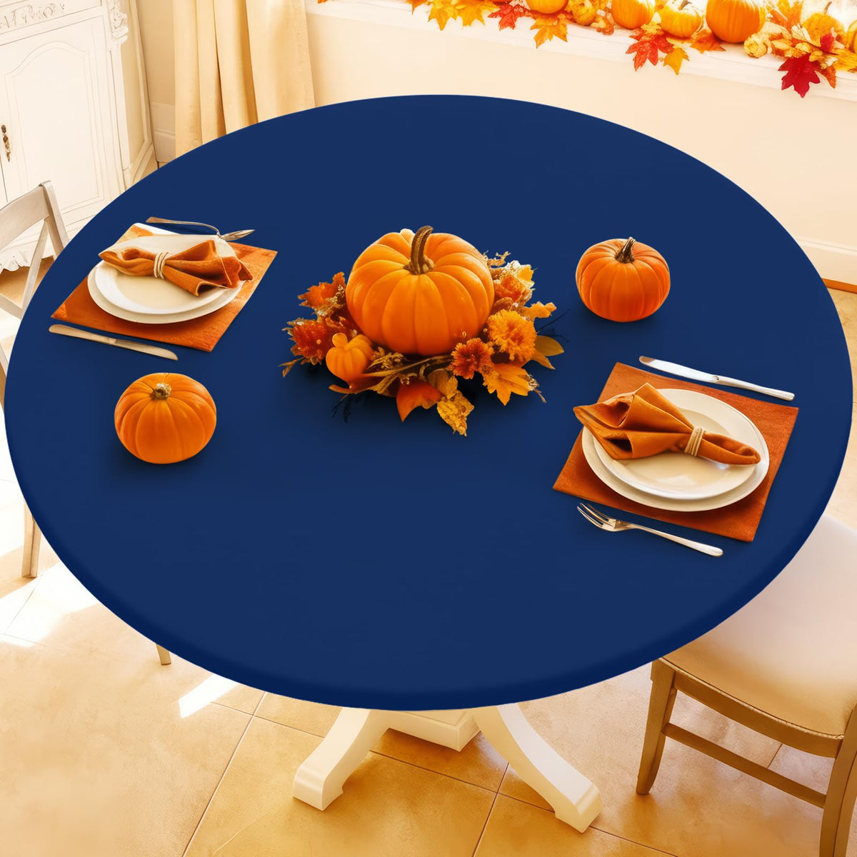 Moosfor Spandex Round Tablecloth, Fitted Table Cloth for 45"-56" Tables