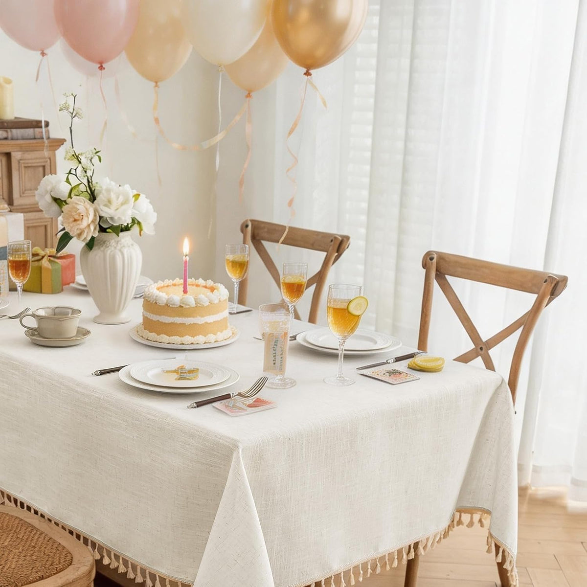 JIALE Ivory Tablecloths Rectangular 55 x 75 Inch, Linen Look