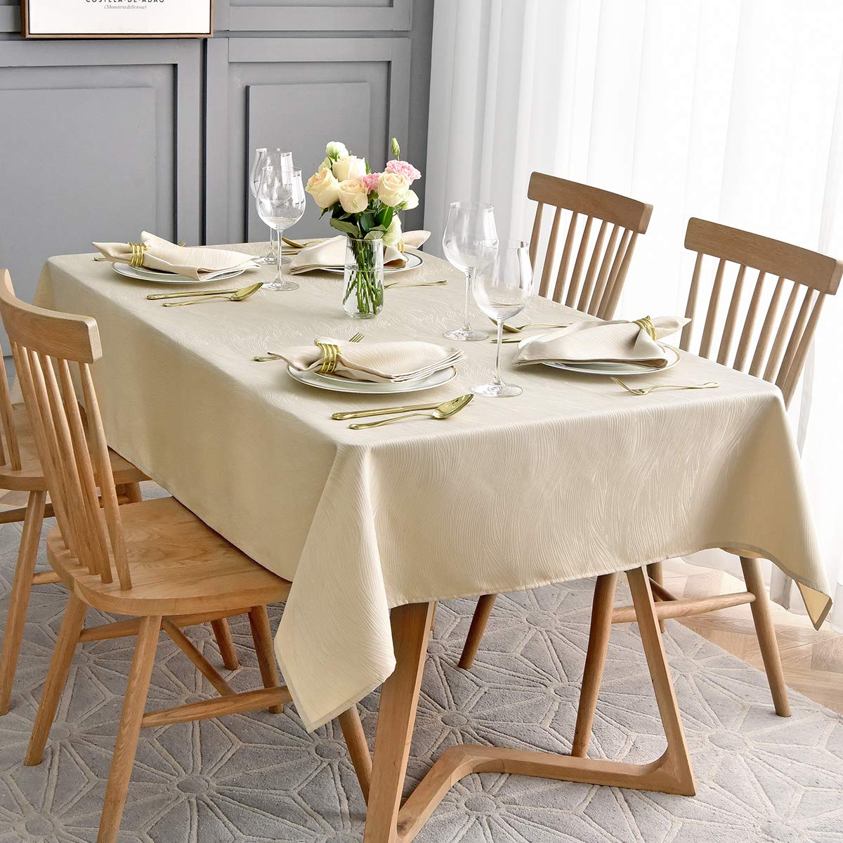 maxmill Jacquard Table Cloth Swirl Pattern Spillproof Wrinkle Resistant Heavy Weight Soft Tablecloth for Kitchen Dinning Tabletop Decoration Outdoor Picnic Rectangle 52 x 70 Inch Navy Blue