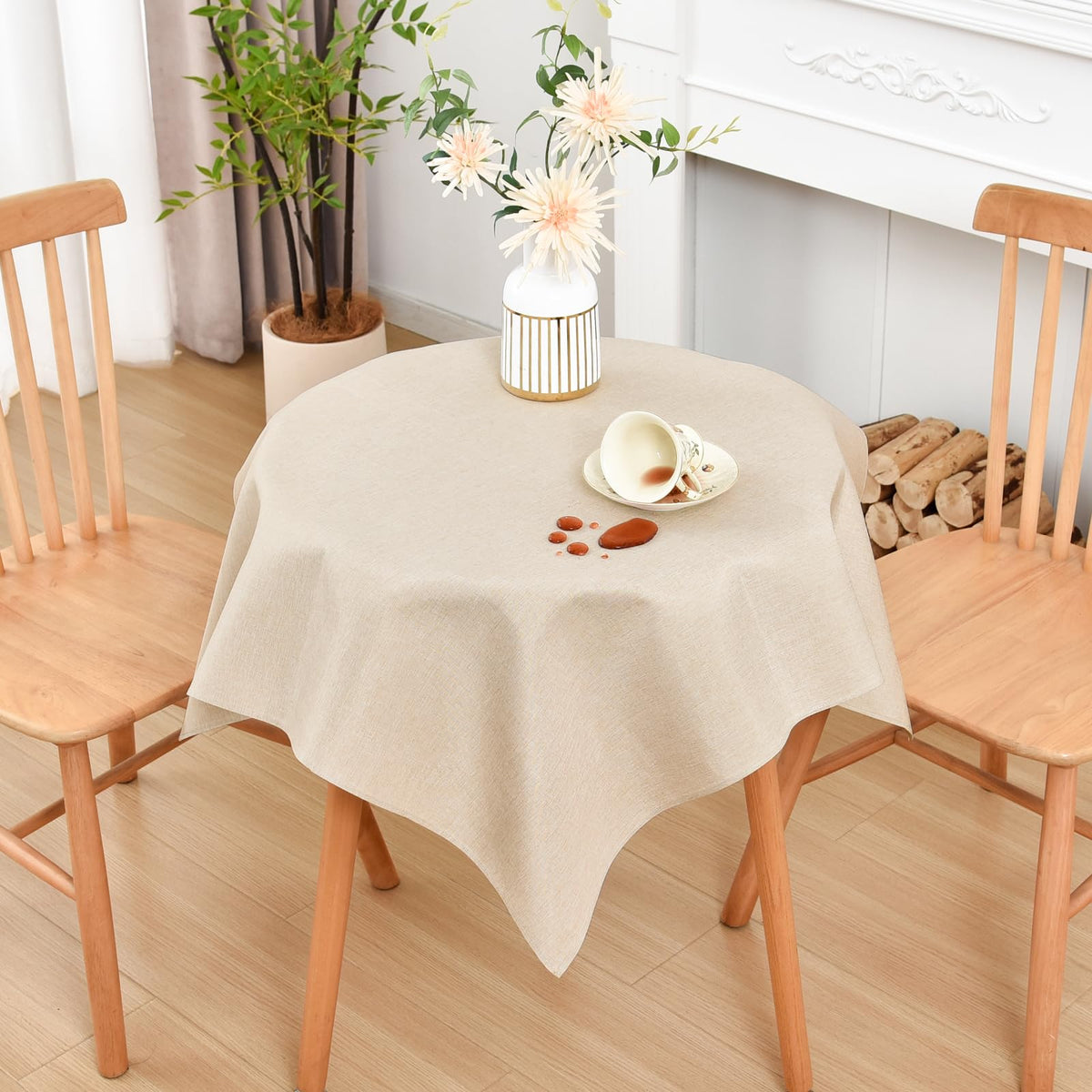 Wolkemer Oval Tablecloth 60 x 84 Inches Faux Linen Water Resistant