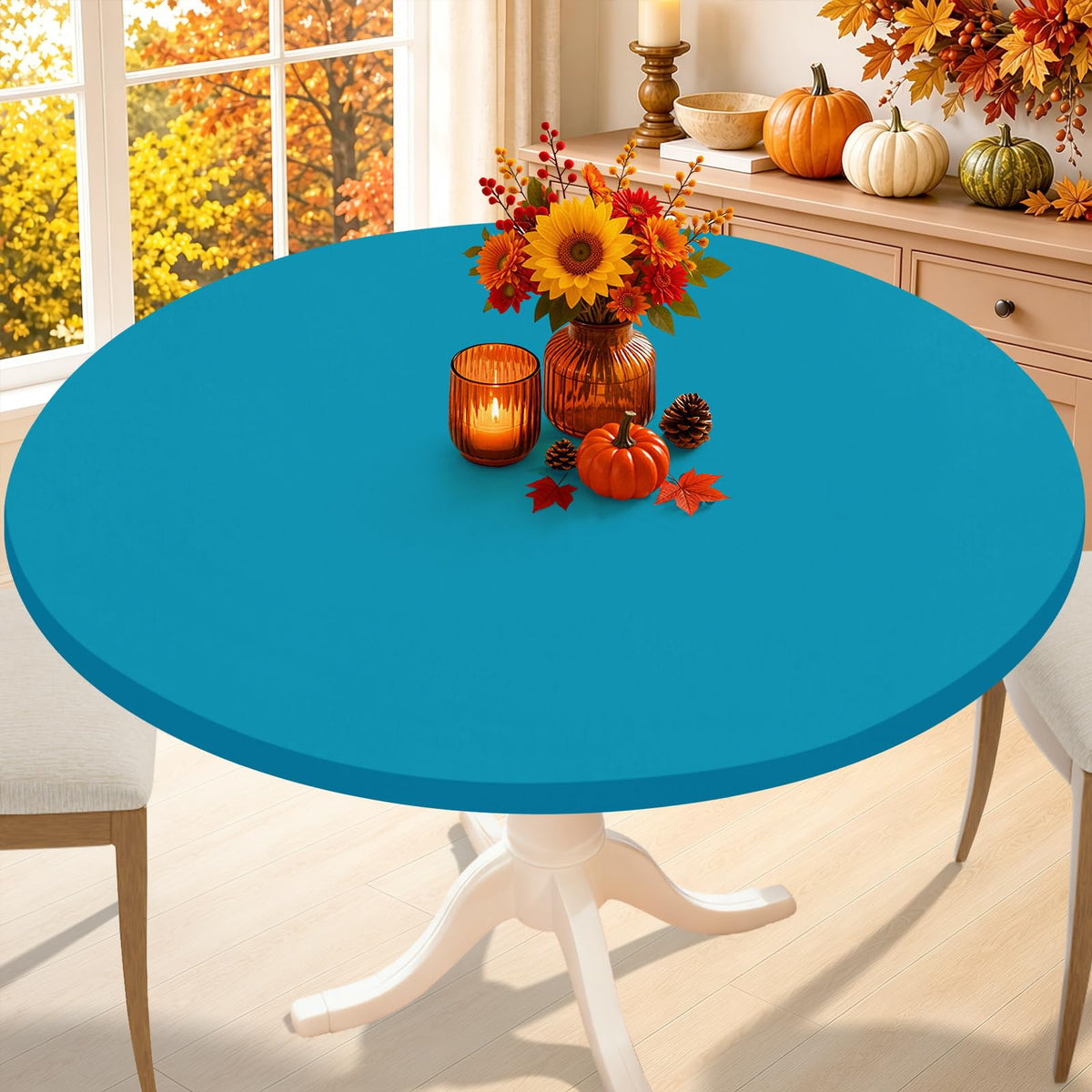 Smiry Thanksgiving Round Spandex Tablecloth, Fitted Cover for 36"-44" Table
