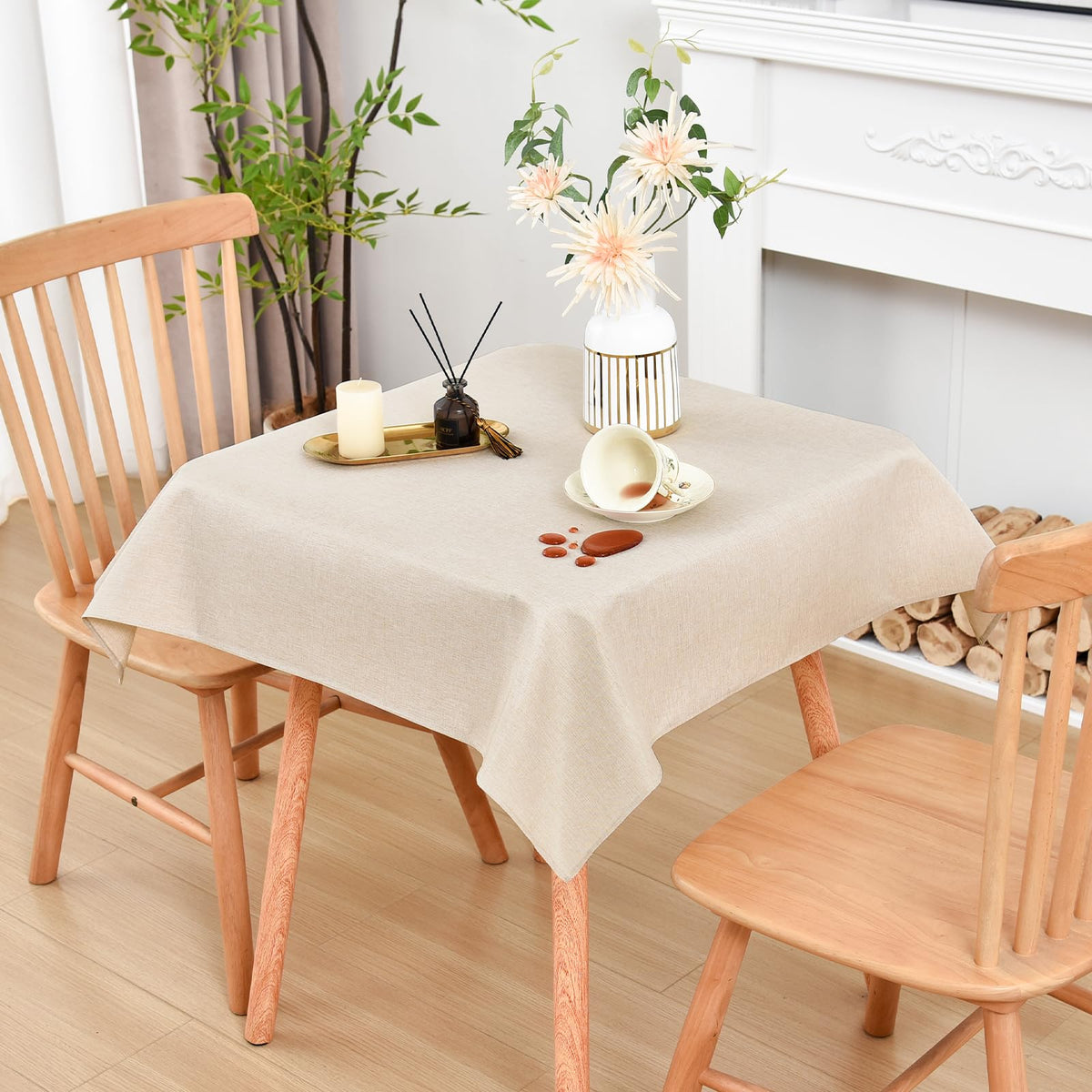 Wolkemer Oval Tablecloth 60 x 84 Inches Faux Linen Water Resistant