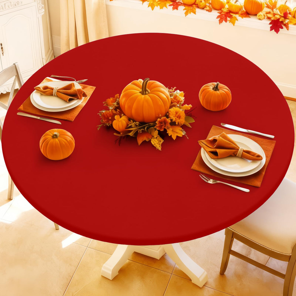 Moosfor Spandex Round Tablecloth, Fitted Table Cloth for 45"-56" Tables
