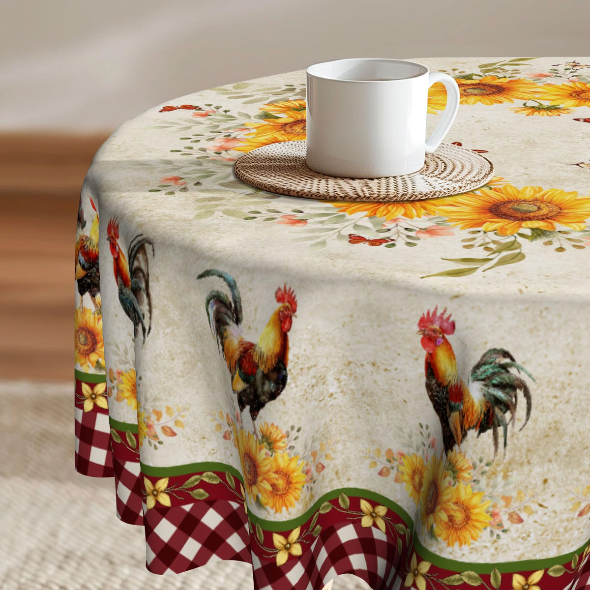 Imiss Floral Round Tablecloth Durable Washable Table Cover Bohemian Blue Red Floral Branches Decorative Farmhouse Table Cloth 60 Inch for Kitchen Dining Party Camping