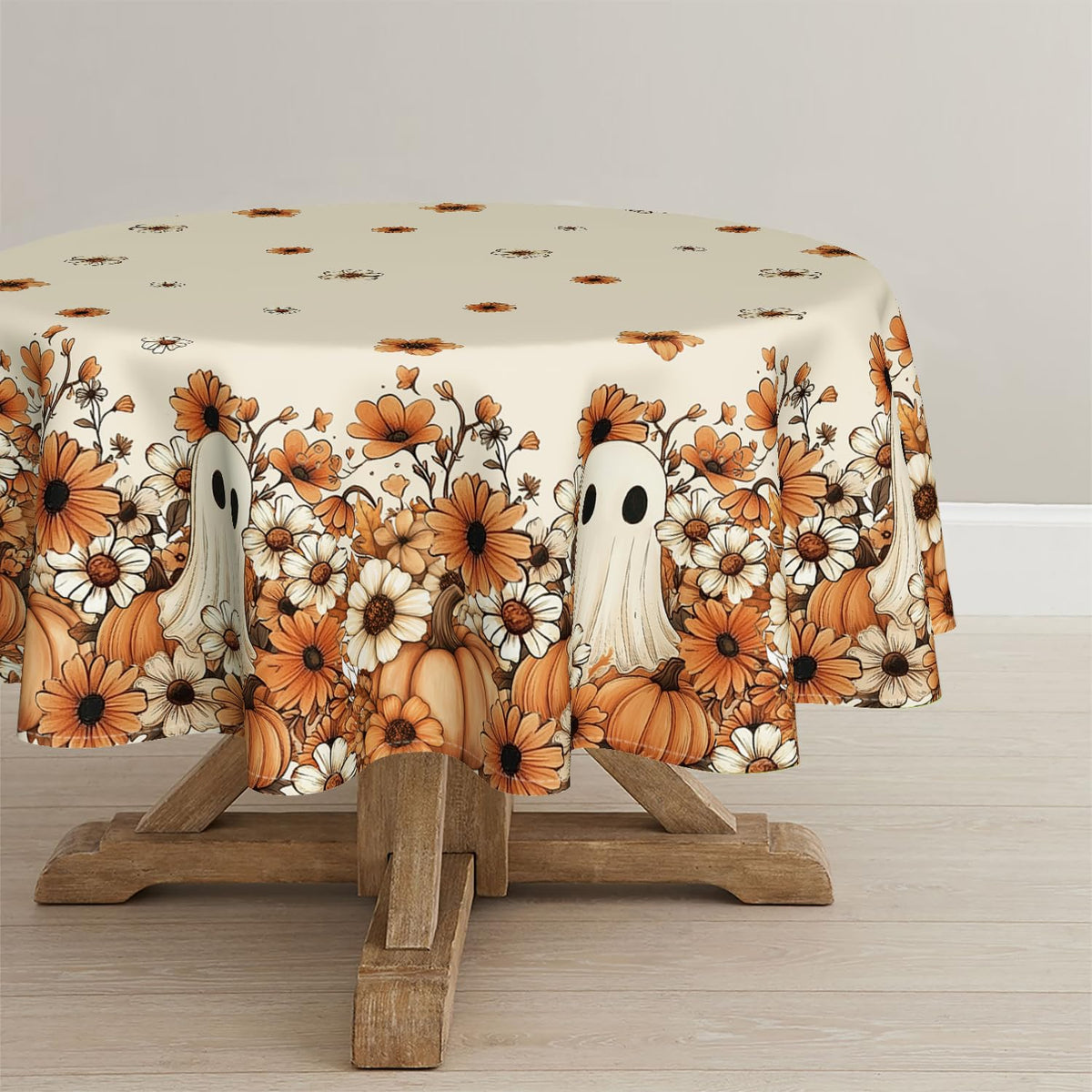 Horaldaily Halloween Tablecloth 60 x 84 Inch Rectangular Ghost Flower