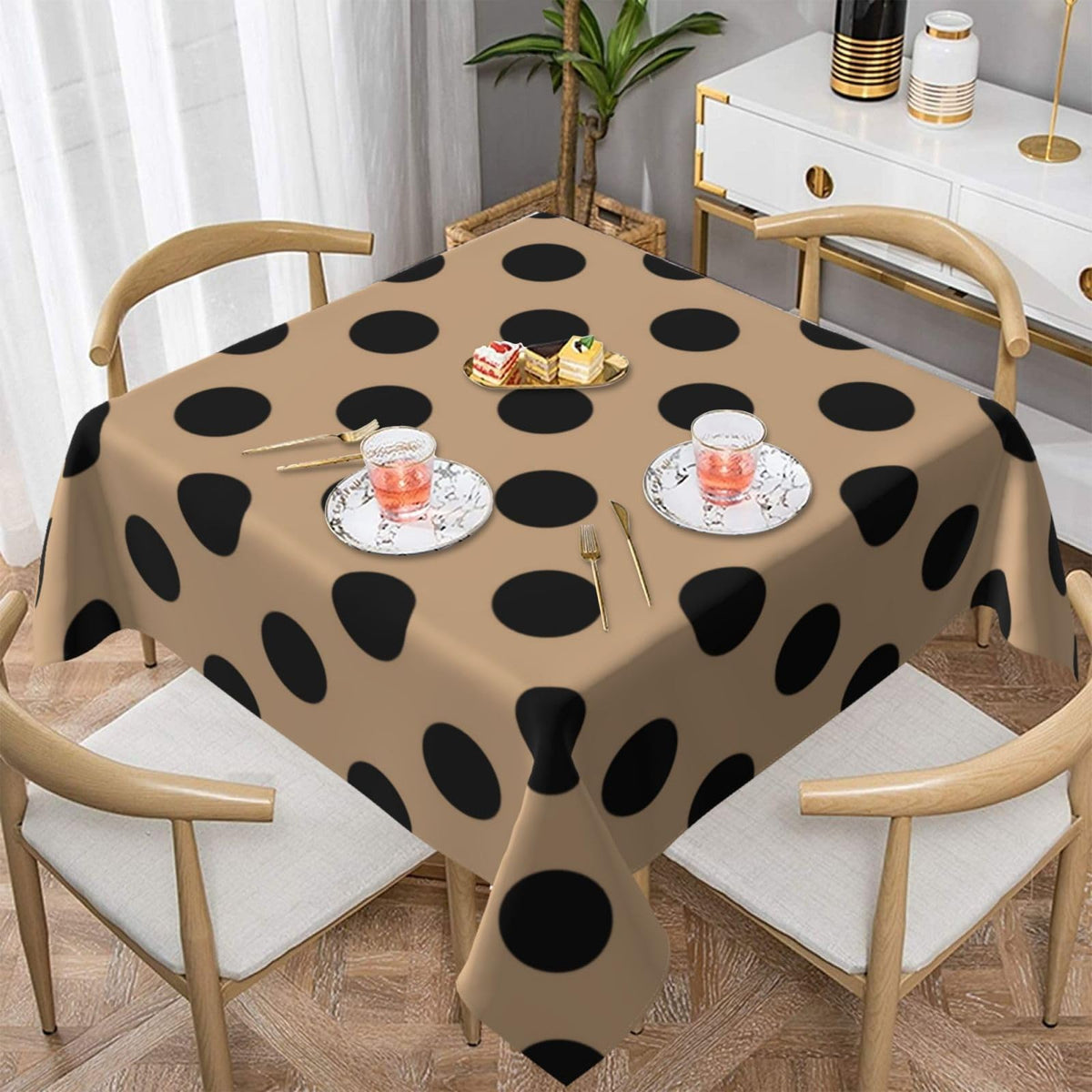 Square Tablecloth Black Polka Dots on Red Table Cover Washable Table Cloths for Kitchen Dinning Party Tabletop Modern Decoration 60 x 60inch