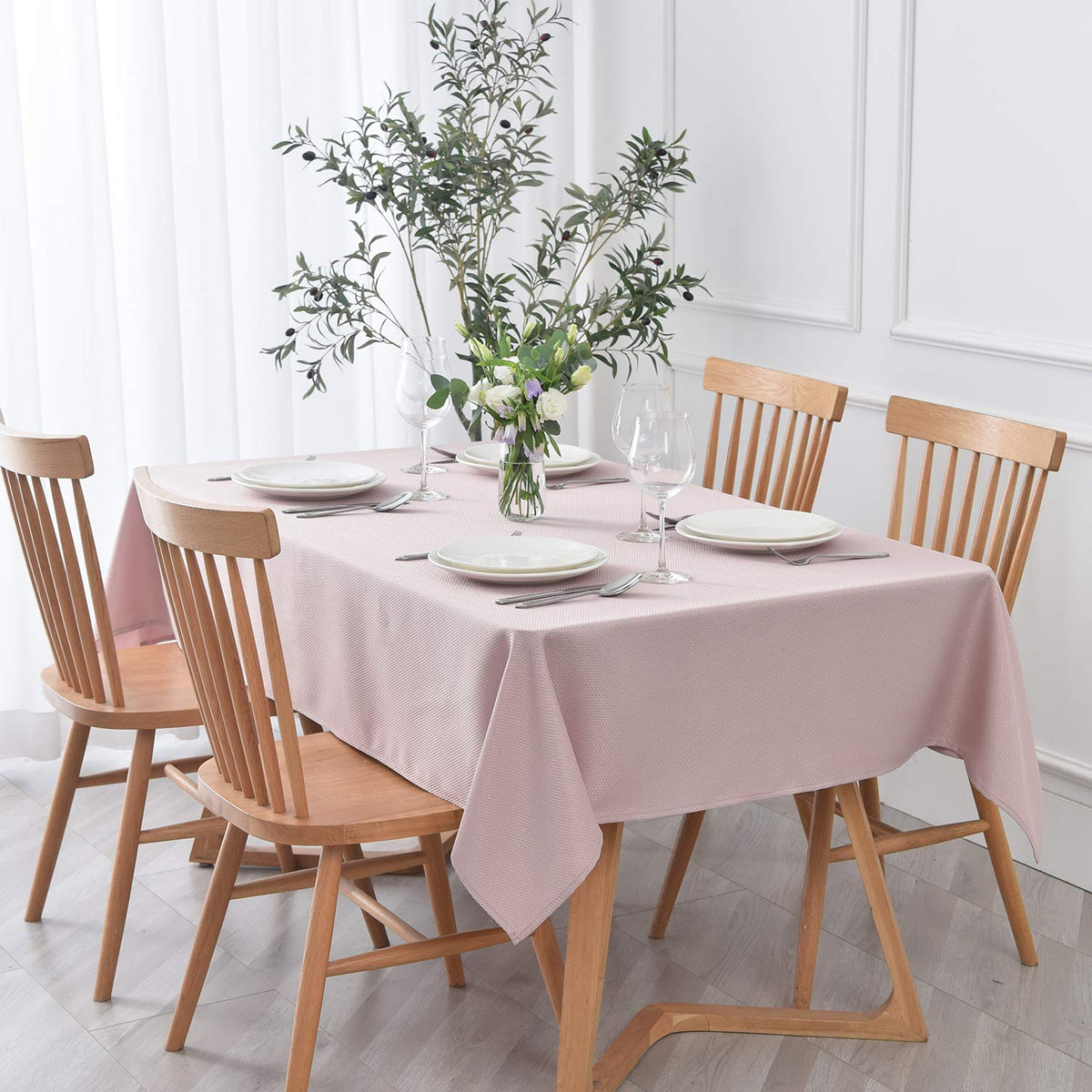 maxmill Rectangle Textured Tablecloth Waterproof Spillproof Wrinkle Free Table Cloth, Kitchen Dining Tabletop Decoration, Fabric Table Cover for Outdoor and Indoor Use, 52 x 70 Inch, Beige