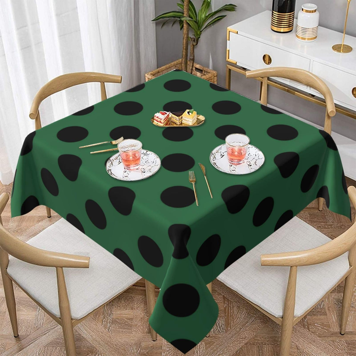 Square Tablecloth Black Polka Dots on Red Table Cover Washable Table Cloths for Kitchen Dinning Party Tabletop Modern Decoration 60 x 60inch