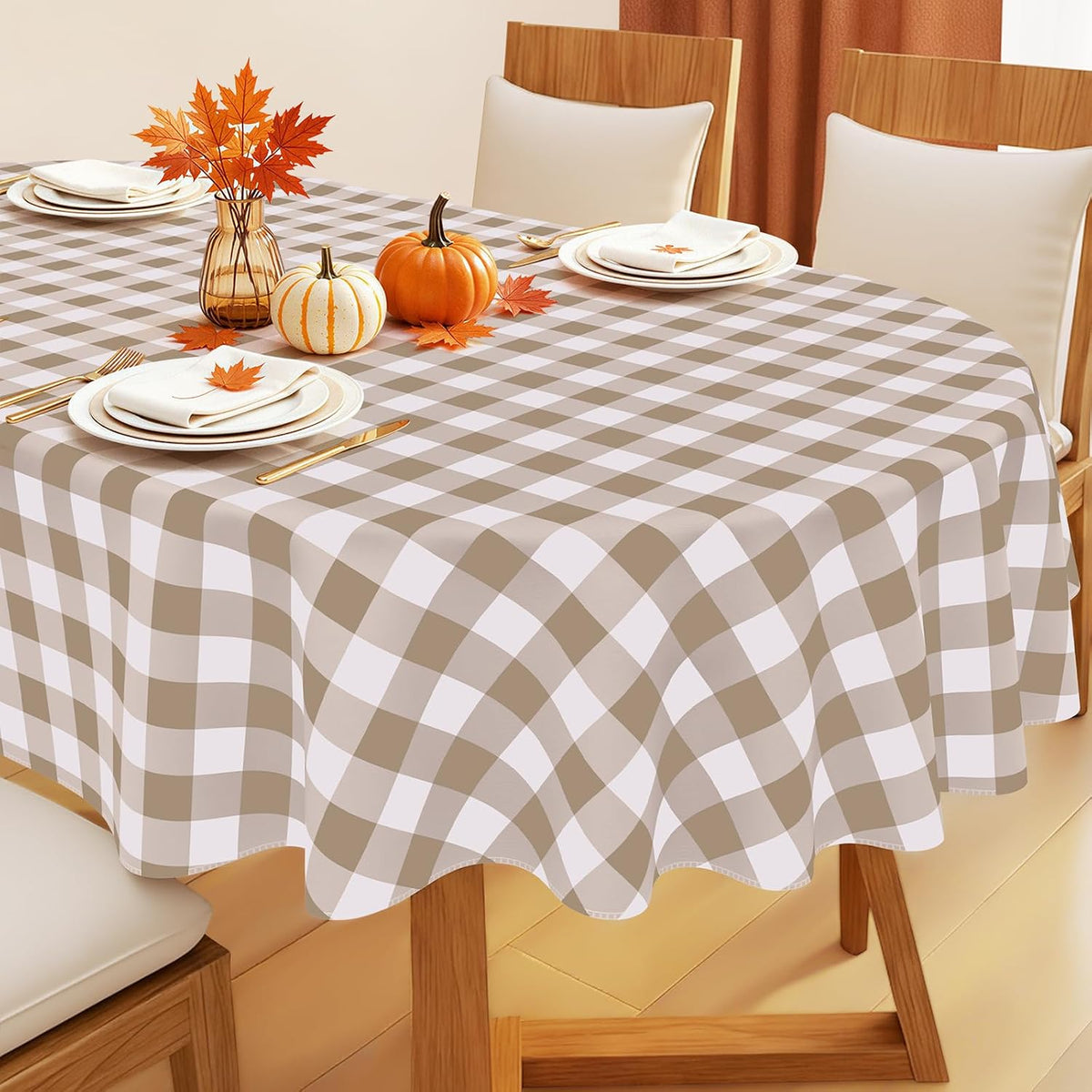 Smiry Fall Tablecloth, Flannel Backed Vinyl Table Cloth, 60"x84"