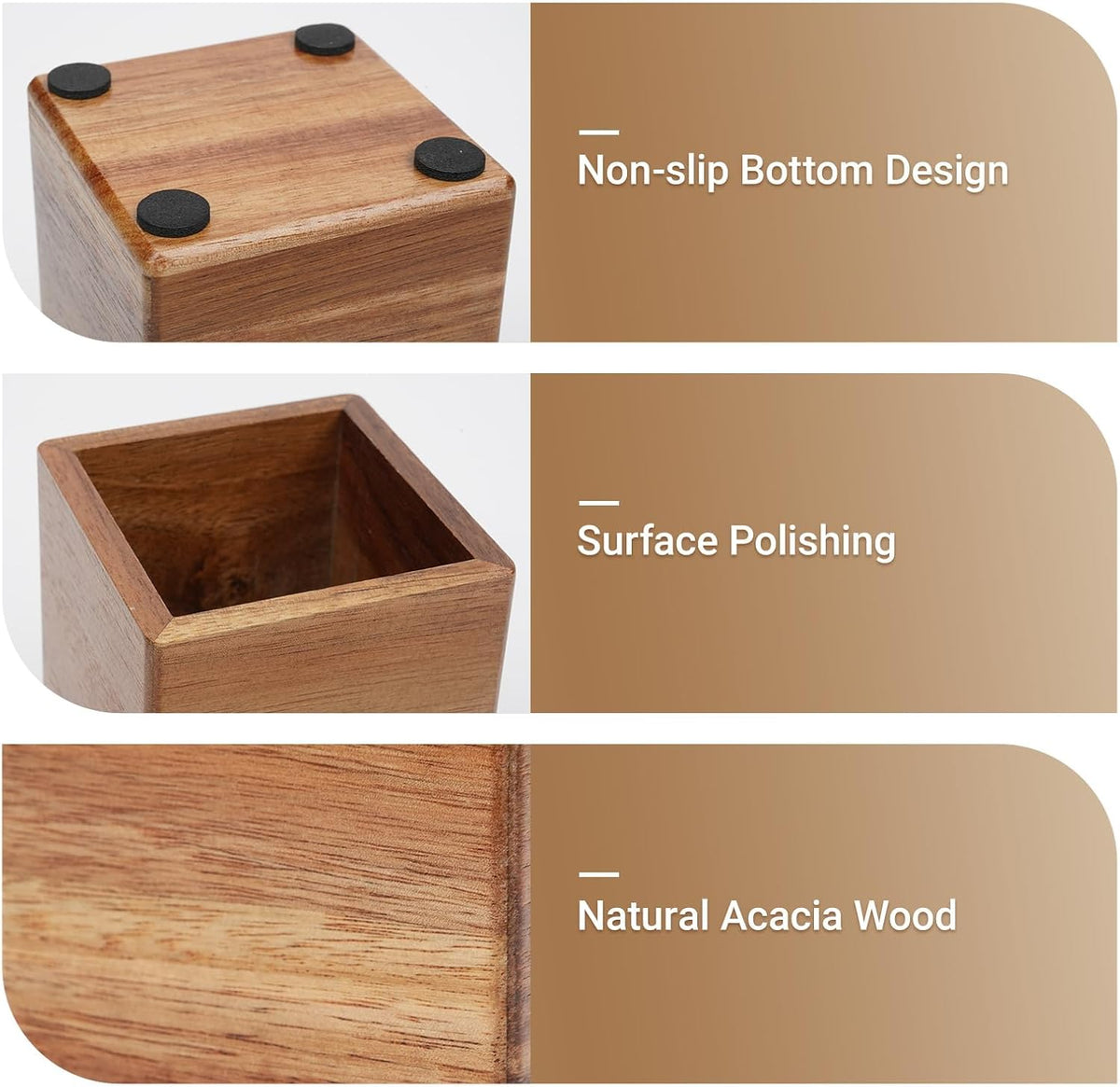 RAWILL 3 PCS Brown Wooden Desk Organizer Set Pine Wood Office Desk Accessories with Pen Holder, Paperclip Storage and Sticky Note Holder, Wood Grain Clear, Ideal Gift for Office and Family