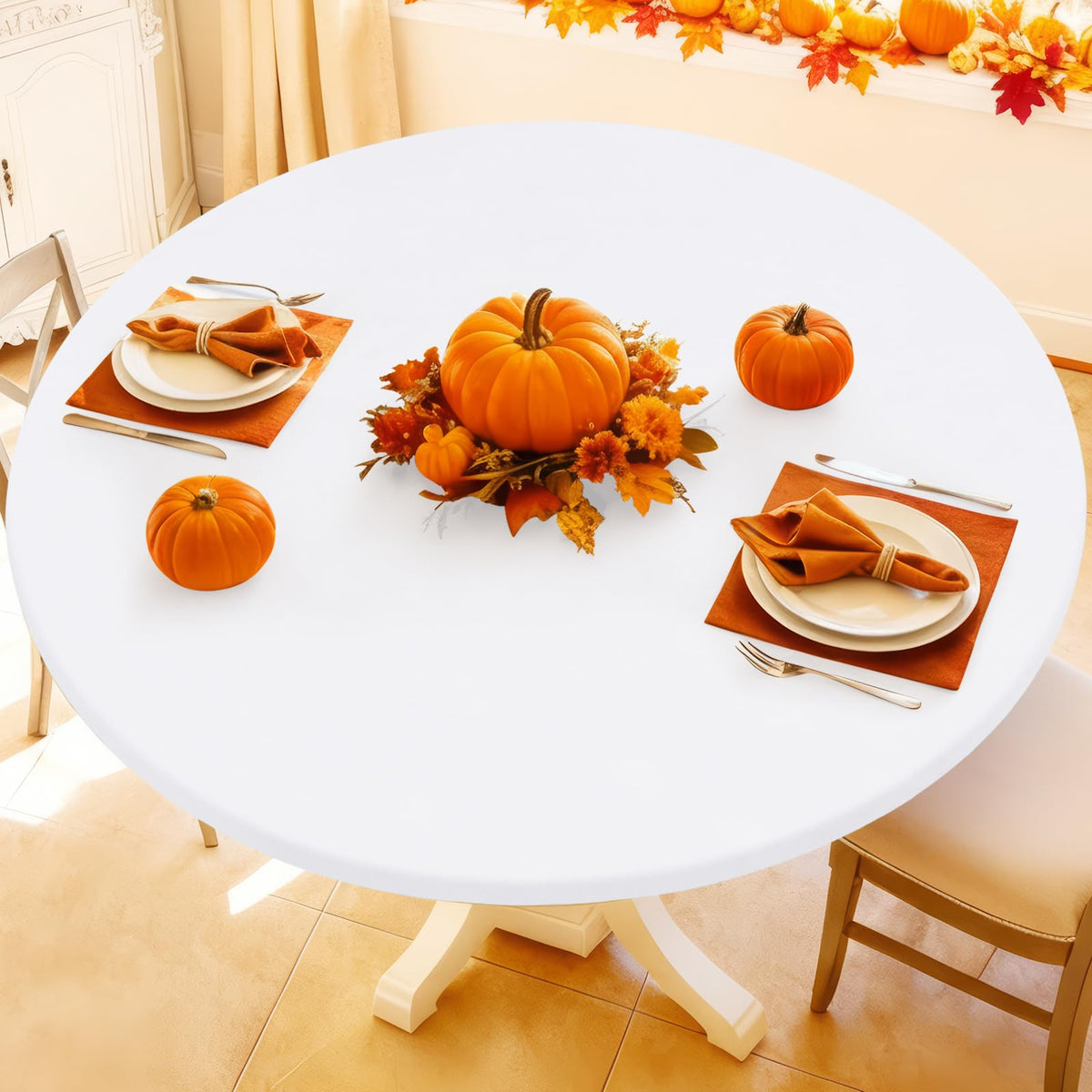 Moosfor Spandex Round Tablecloth, Fitted Table Cloth for 45"-56" Tables