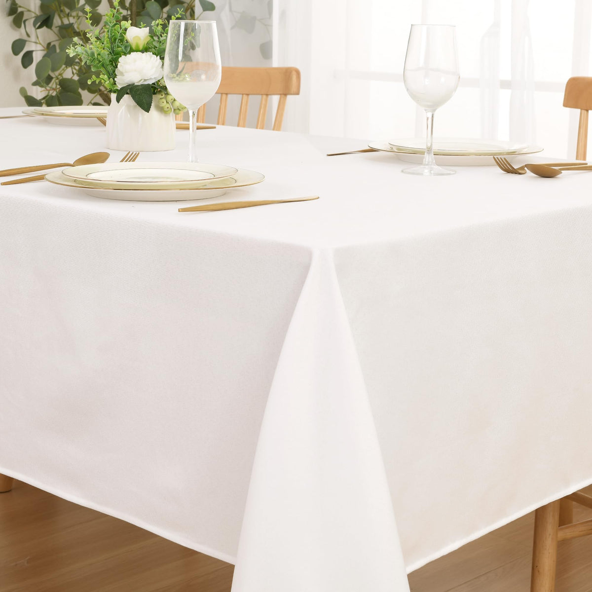 DWCN Rectangle Faux Linen Tablecloth, Table Cover, 52 x 70 Inch, Beige