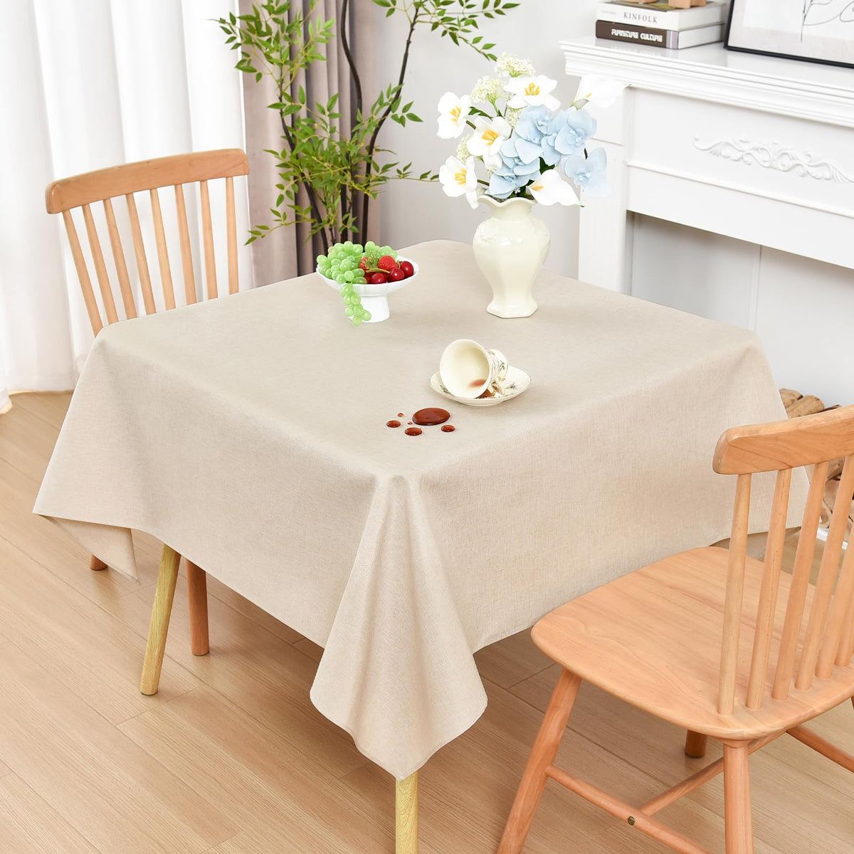 Wolkemer Oval Tablecloth 60 x 84 Inches Faux Linen Water Resistant