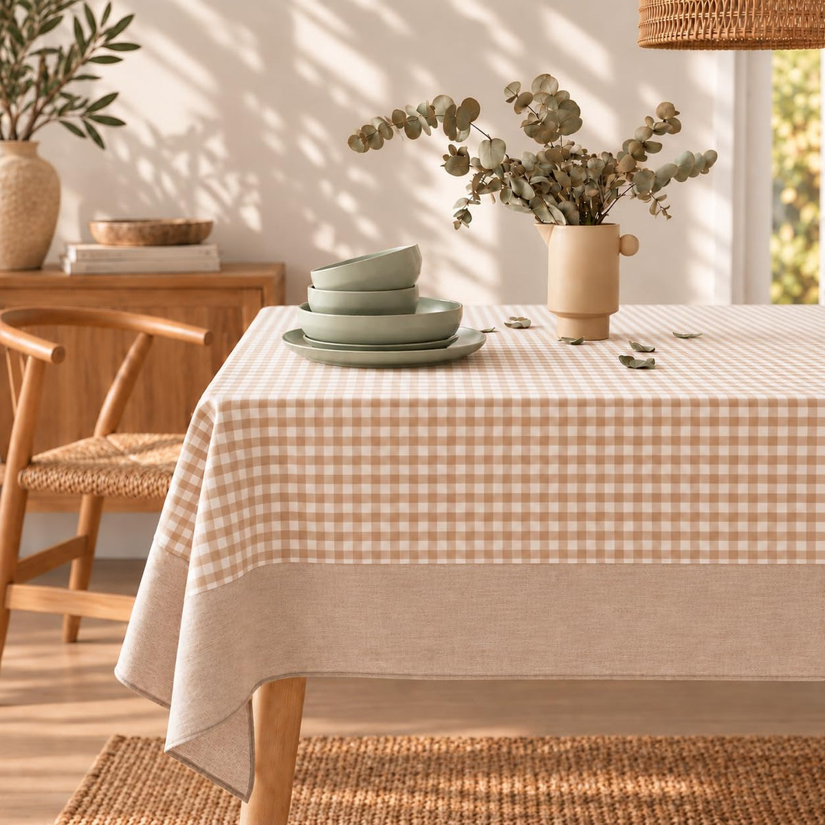MONDAY MOOSE Ruffle Farmhouse Rustic Rectangle Natural Stonewashed Cotton Tablecloth for Kitchen, Dining Room, Restaurant (60x86 inch, Teal Green)