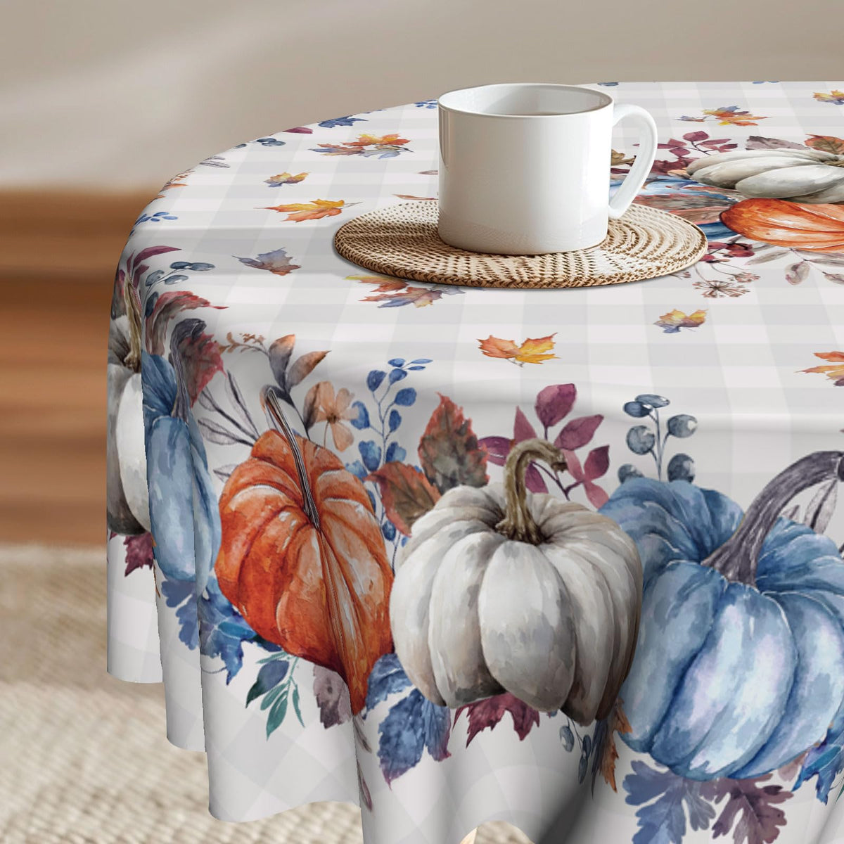 Imiss Floral Round Tablecloth Durable Washable Table Cover Bohemian Blue Red Floral Branches Decorative Farmhouse Table Cloth 60 Inch for Kitchen Dining Party Camping