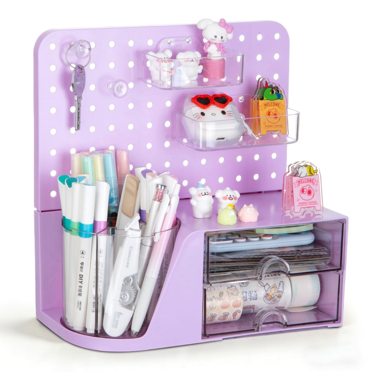 Comix Desk Organizer with 2 Drawer, Pink 360° Rotating Pen Holder for Desk