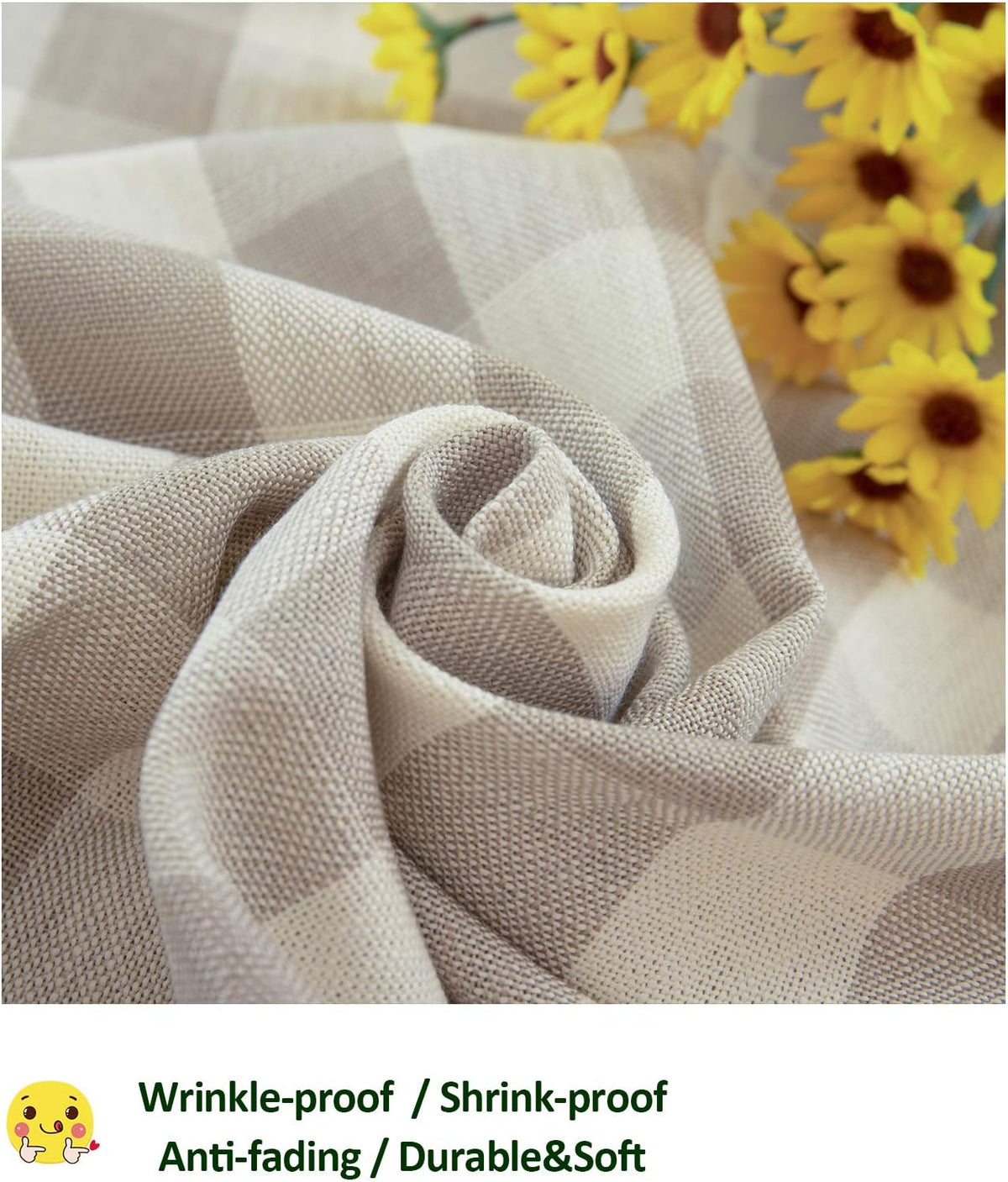 Midsummer Breeze Farmhouse Gray Khaki Gingham Tablecloth Rectangle 55”x70”