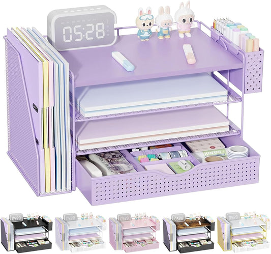 Wood Desk Organizers and Accessories with File Holder & Catalog Racks