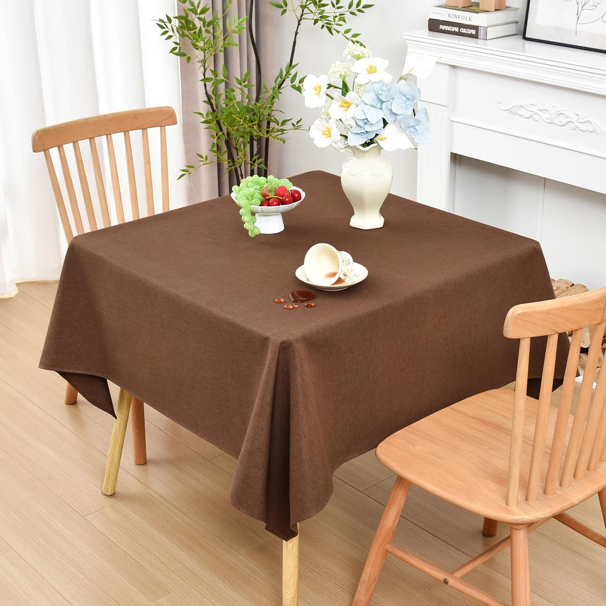 Wolkemer Oval Tablecloth 60 x 84 Inches Faux Linen Water Resistant