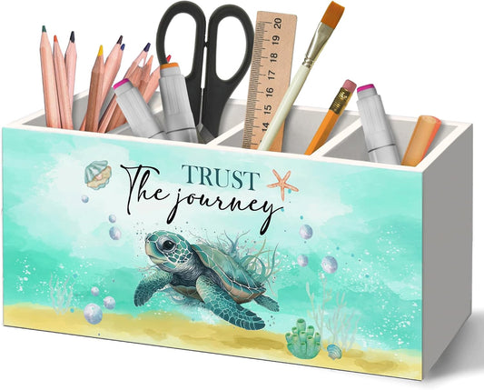 Coastal Beach Sea Turtle Pen Holder Organizer for Desk Accessories