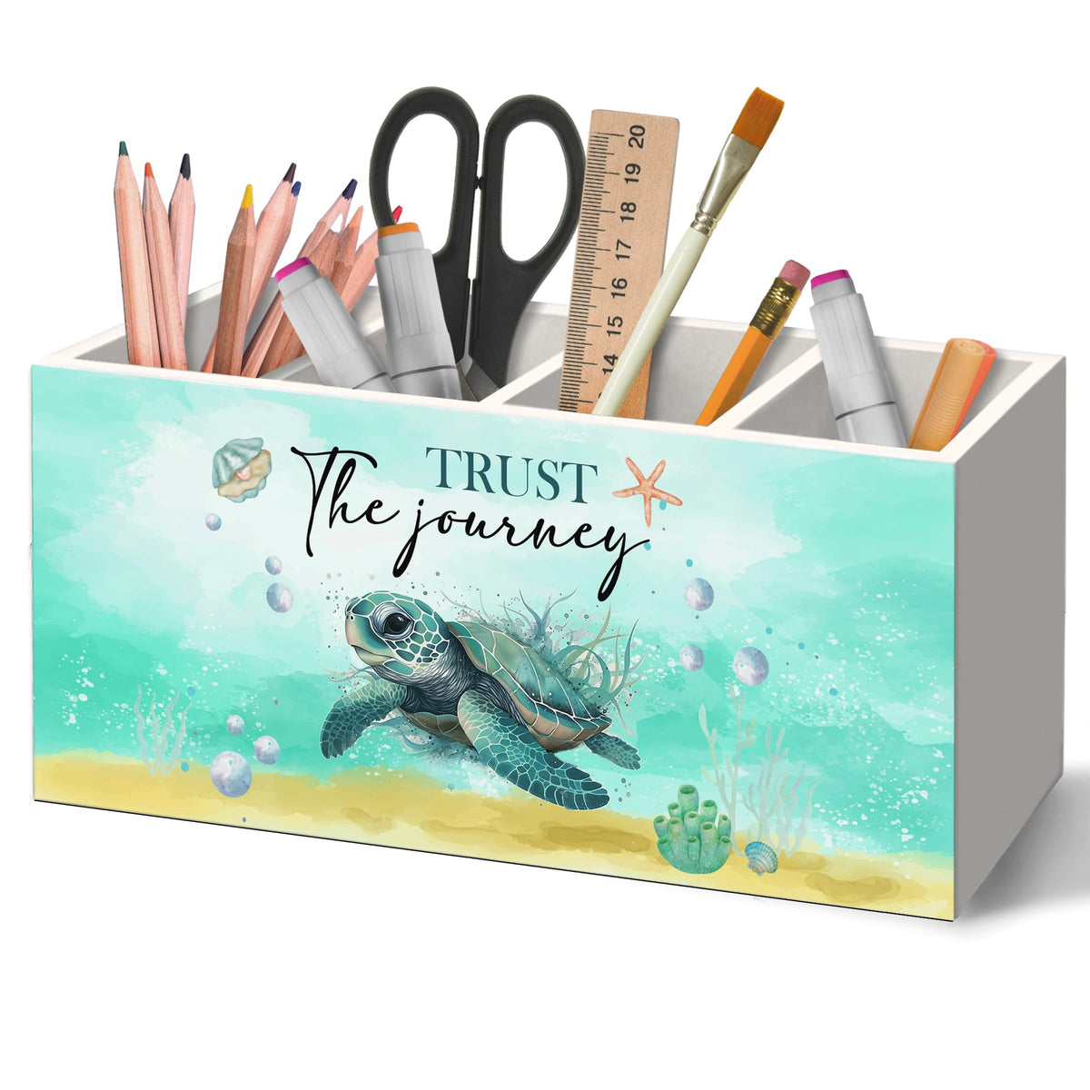 Coastal Beach Sea Turtle Pen Holder Organizer for Desk Accessories