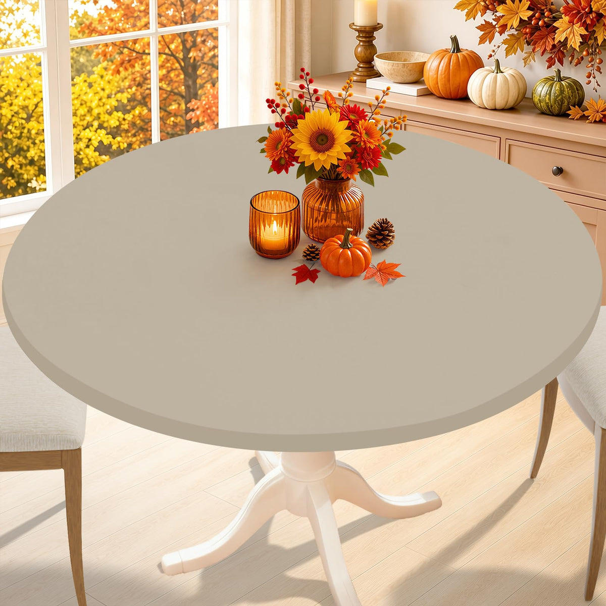 Smiry Thanksgiving Round Spandex Tablecloth, Fitted Cover for 36"-44" Table
