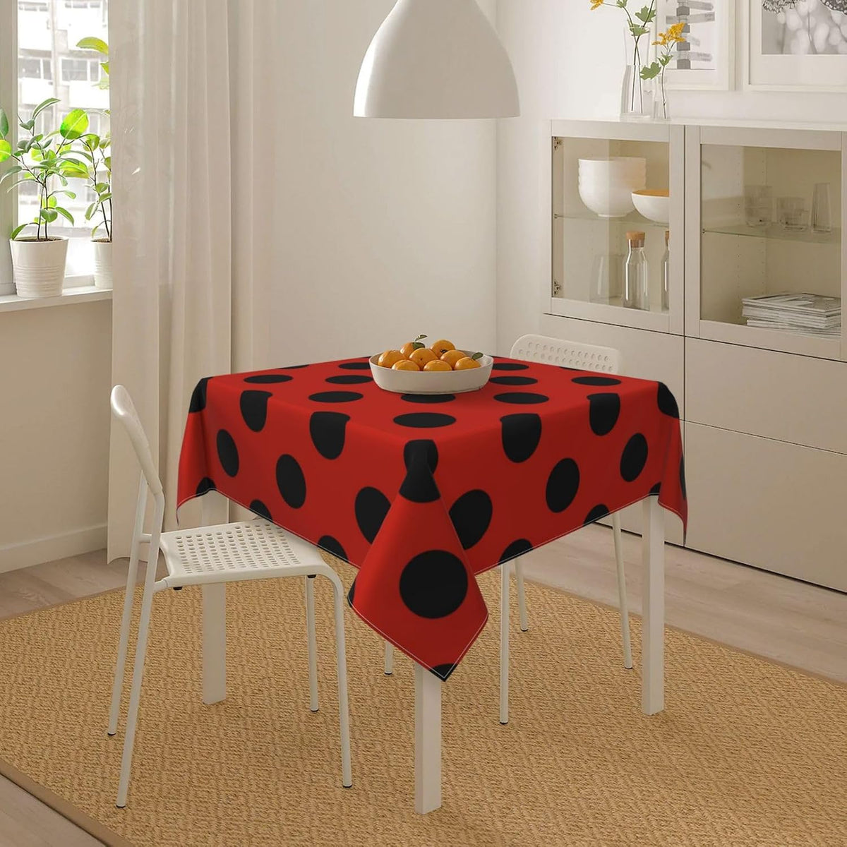 Square Tablecloth Black Polka Dots on Red Table Cover Washable Table Cloths for Kitchen Dinning Party Tabletop Modern Decoration 60 x 60inch