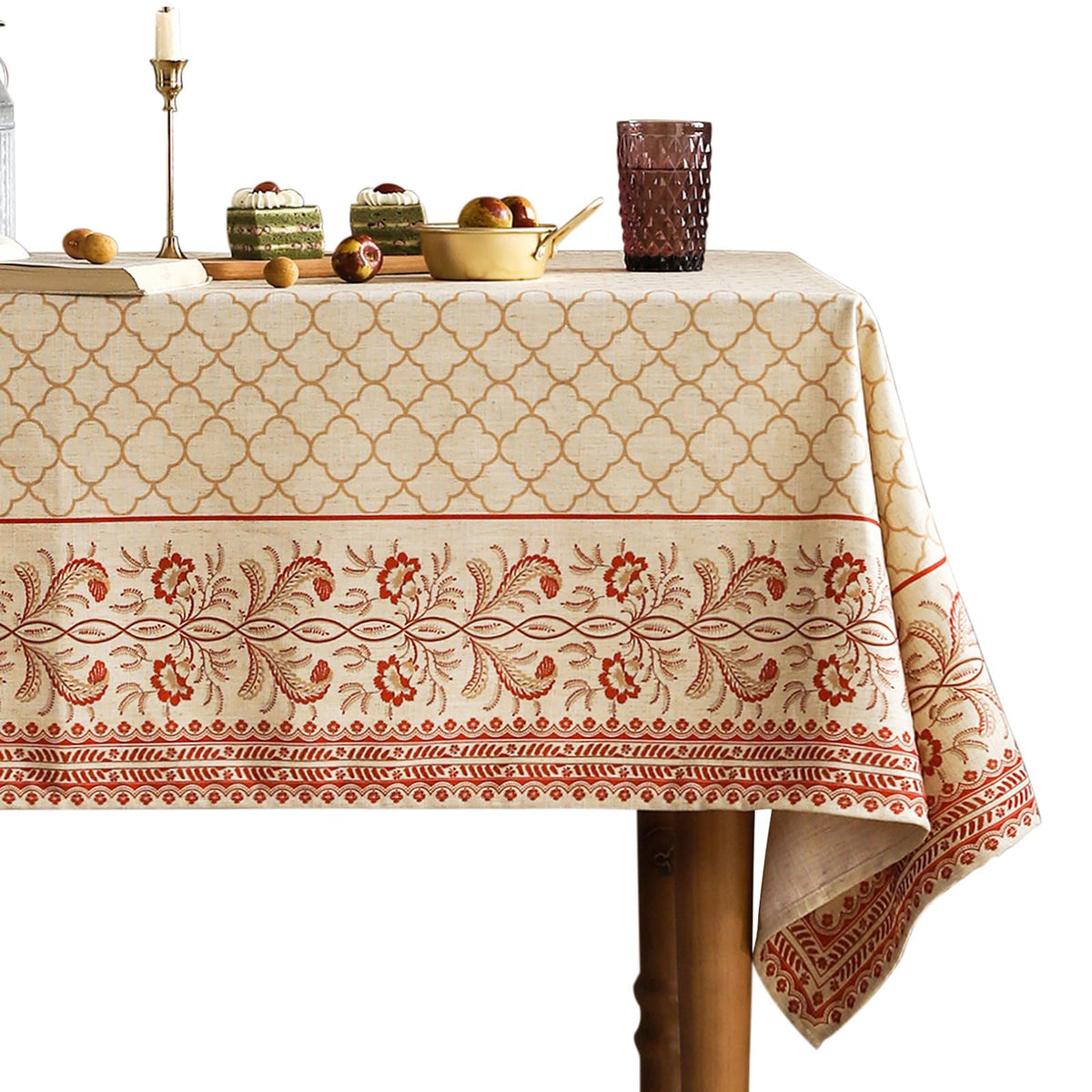 ISAENNE Designer Vintage Square Large Floral Tablecloth,67"x67"