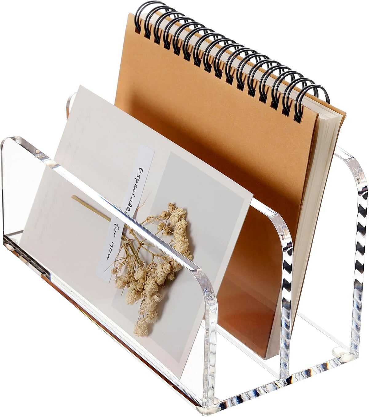 SANRUI Acrylic Mail Sorter Desktop Organizer Holder, 2 Compartments Clear