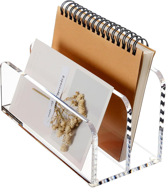 SANRUI Acrylic Mail Sorter Desktop Organizer Holder, 2 Compartments Clear