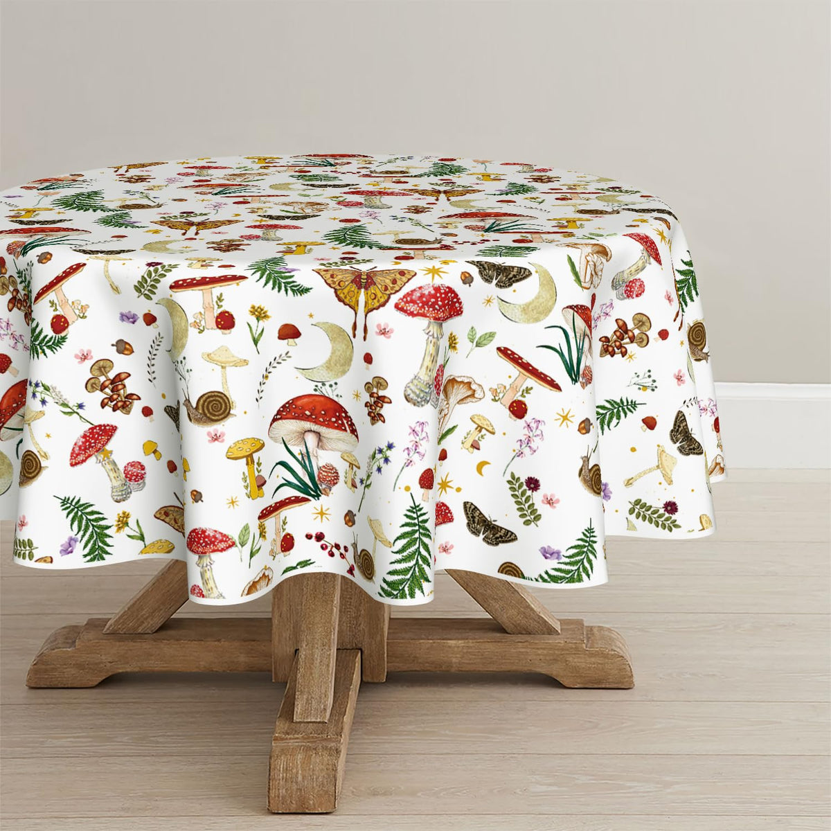 Horaldaily Vintage Mushroom Tablecloth, White, 60x84 Inch Rectangular