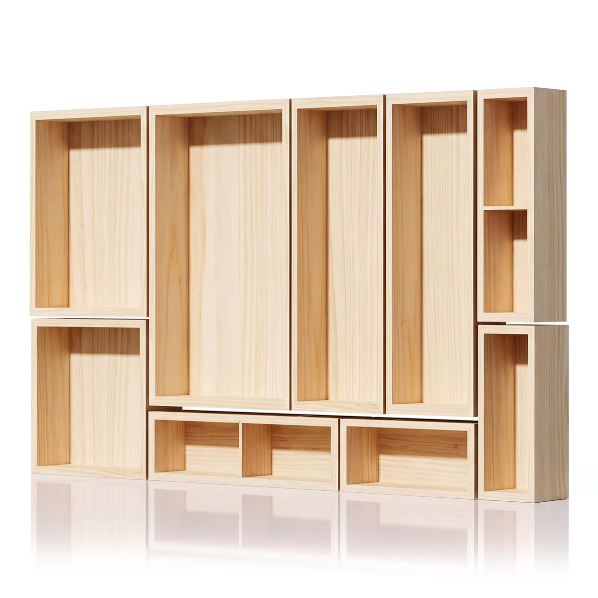 9-Pack Solid Wood Junk Drawer Organizer, Modular Desk Drawer Tray & Accessories with Non-Slip Pad, Multi-Use for Kitchen, Office, Bedroom Dresser, Utensil, Makeup, Stationery, Tea Bags & Coffee Pod