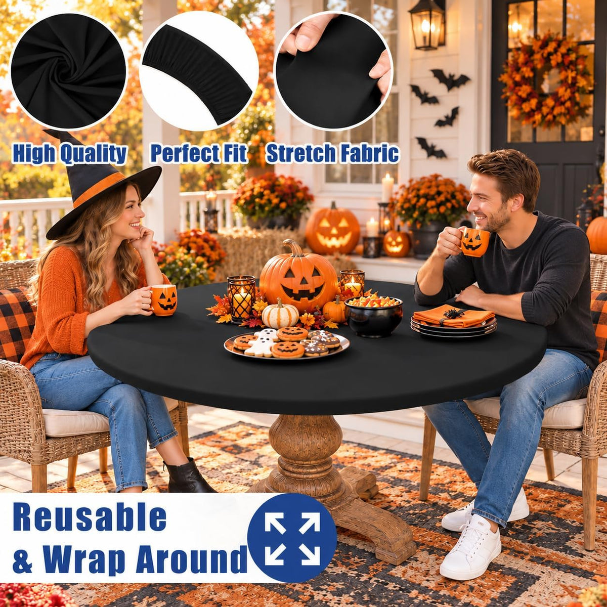Moosfor Spandex Round Tablecloth, Fitted Table Cloth for 45"-56" Tables